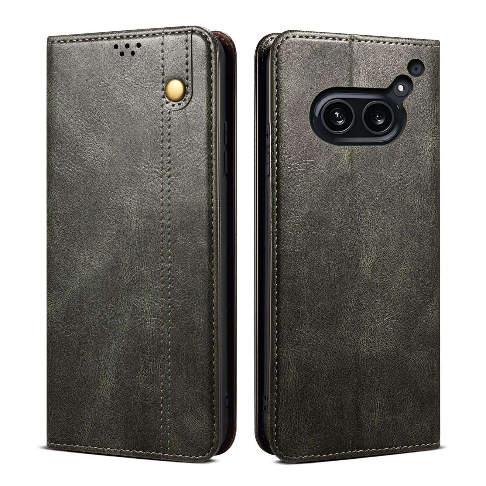 Bepak® Flip Cover for Nothing Phone 2a Flexible Pouch | Soft Leather | Magnetic Closure | Card and Money Pockets Wallet & Viewing Stand - Olive Green 1