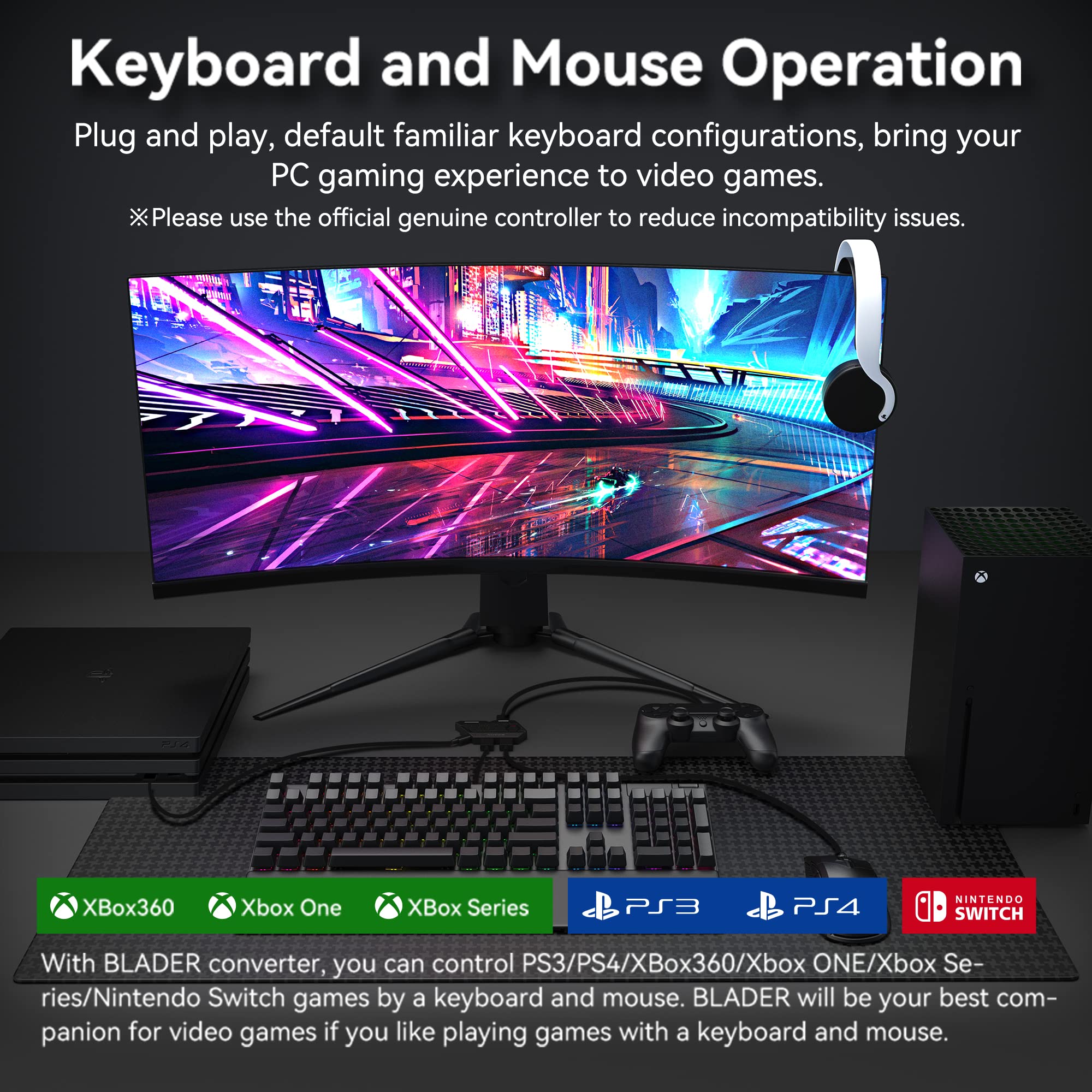 Dpvisn AIMZENIX Keyboard and Mouse Adapter Compatible with Nintendo Switch/Xbox Series (X/S)/Xbox One/PS4/PS3, Video Game Converter, Adjustable Mouse Sensitivity, Support Customize Keys 6
