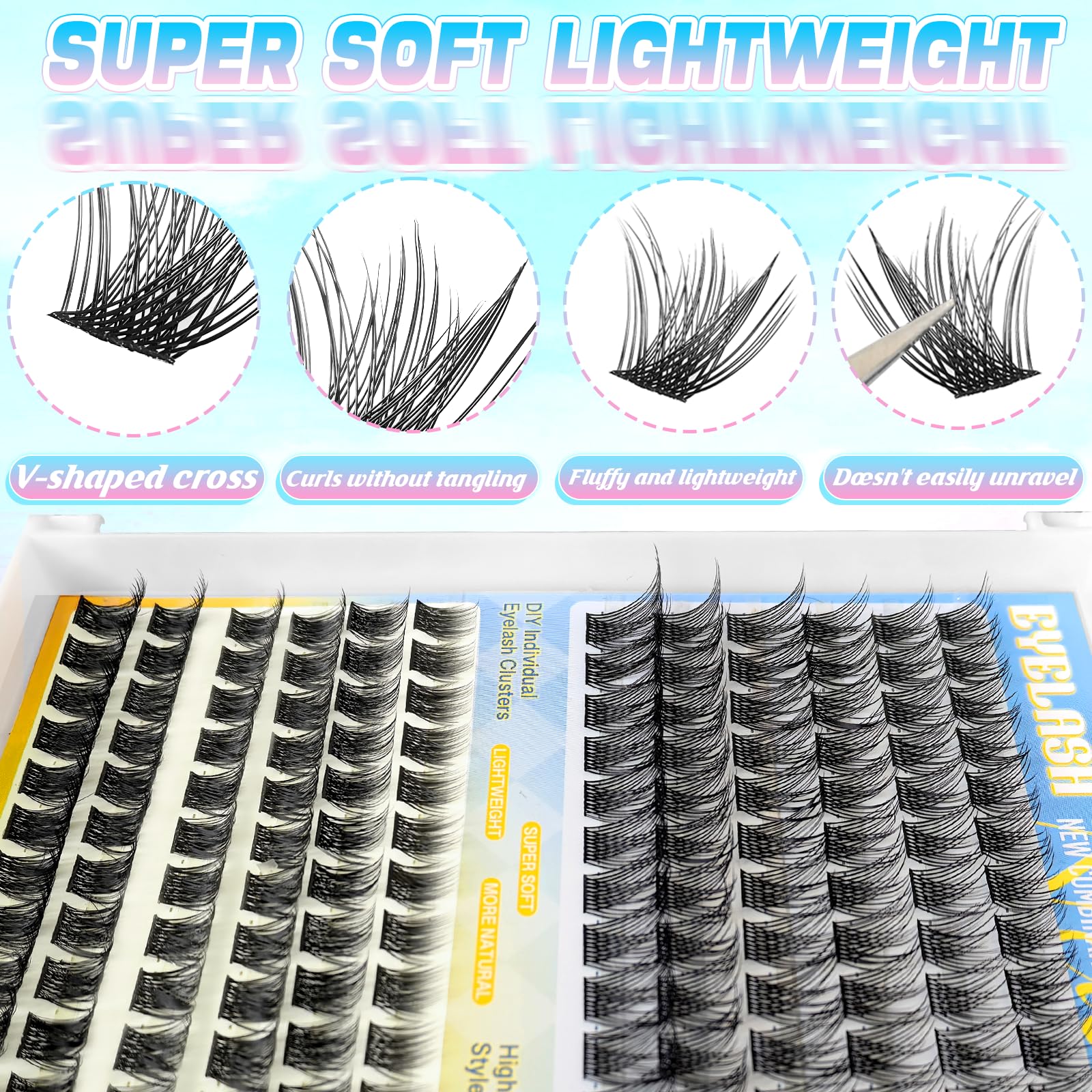 DIY Lash Clusters Extension Kit, 288pcs Natural Wispy Eyelash Clusters with Glue Tools for Home Application, 10-18mm D Curl Complete Starter Kit for Beginners 5