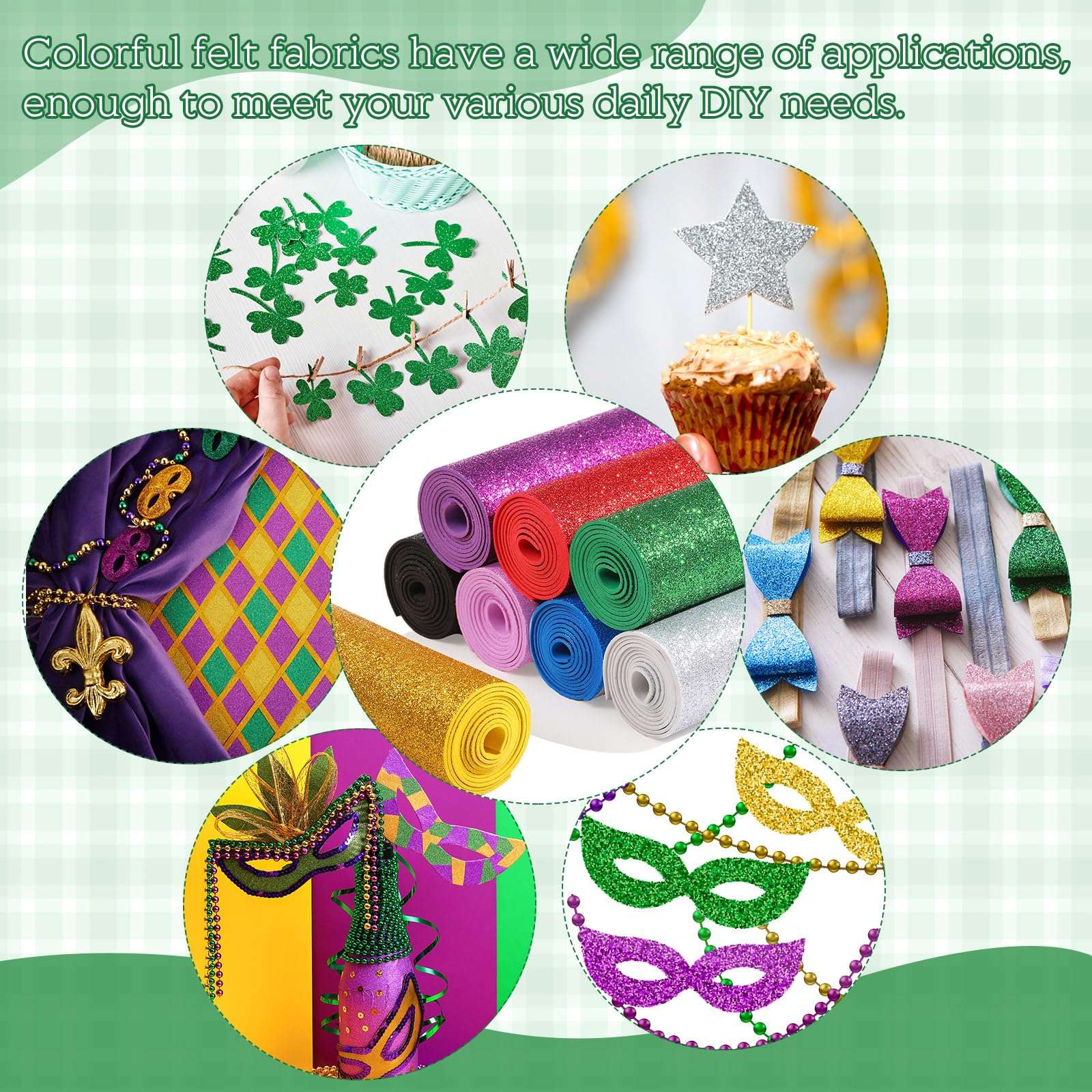 Fainne 8 Pcs Craft Foam Sheet Roll, 39''x13'' Colorful EVA Foam Sheet for Craft Classroom Bulletin Board Cutout Hanging Decor Wedding Favors DIY Projects(2 mm Thick,Glitter Colors) 6