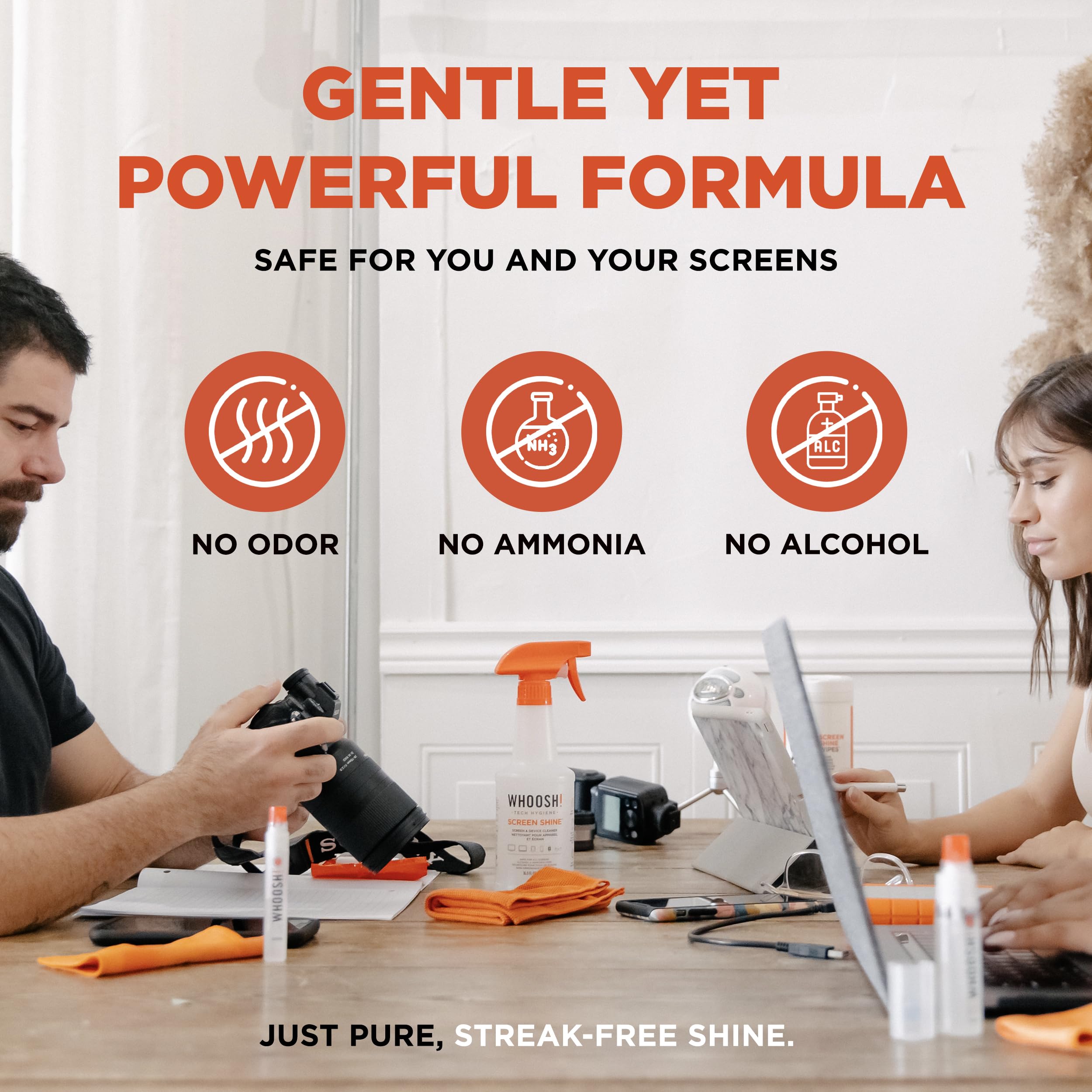 WHOOSH! Pro 16.9 fl oz Refillable TV Screen Cleaner & Microfiber Cloth - Streak-Free Cleaner for Flat Screens, OLED, LCD, Smart TV, Monitors - Non-Toxic, Odorless - Electronics Cleaning Kit 6