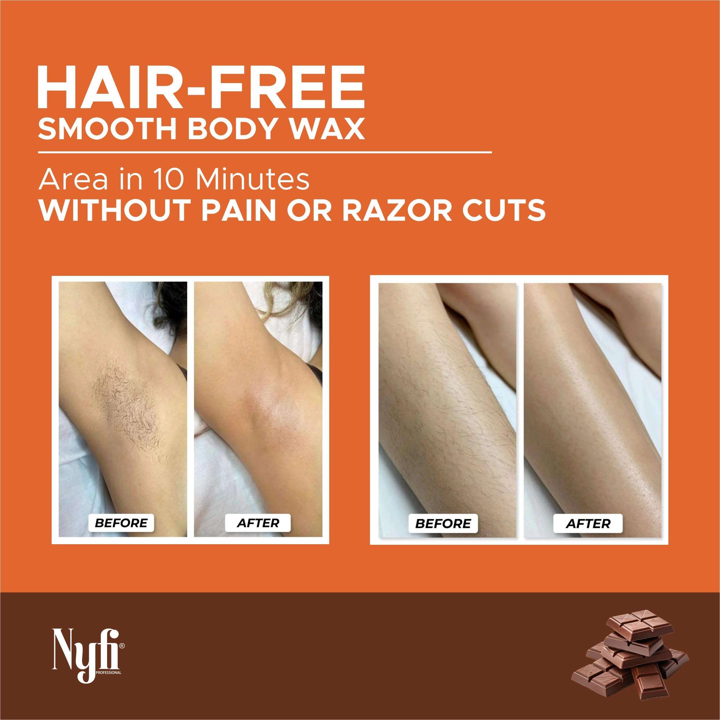 Nyfi Professional Herbal Body Wax Powder Chocolate Flavour | Pain Free Hair Removal Wax Powder for Women & Men | Safe for Body & Bikini | 10 Minutes Painless Wax (pack of 2) 6