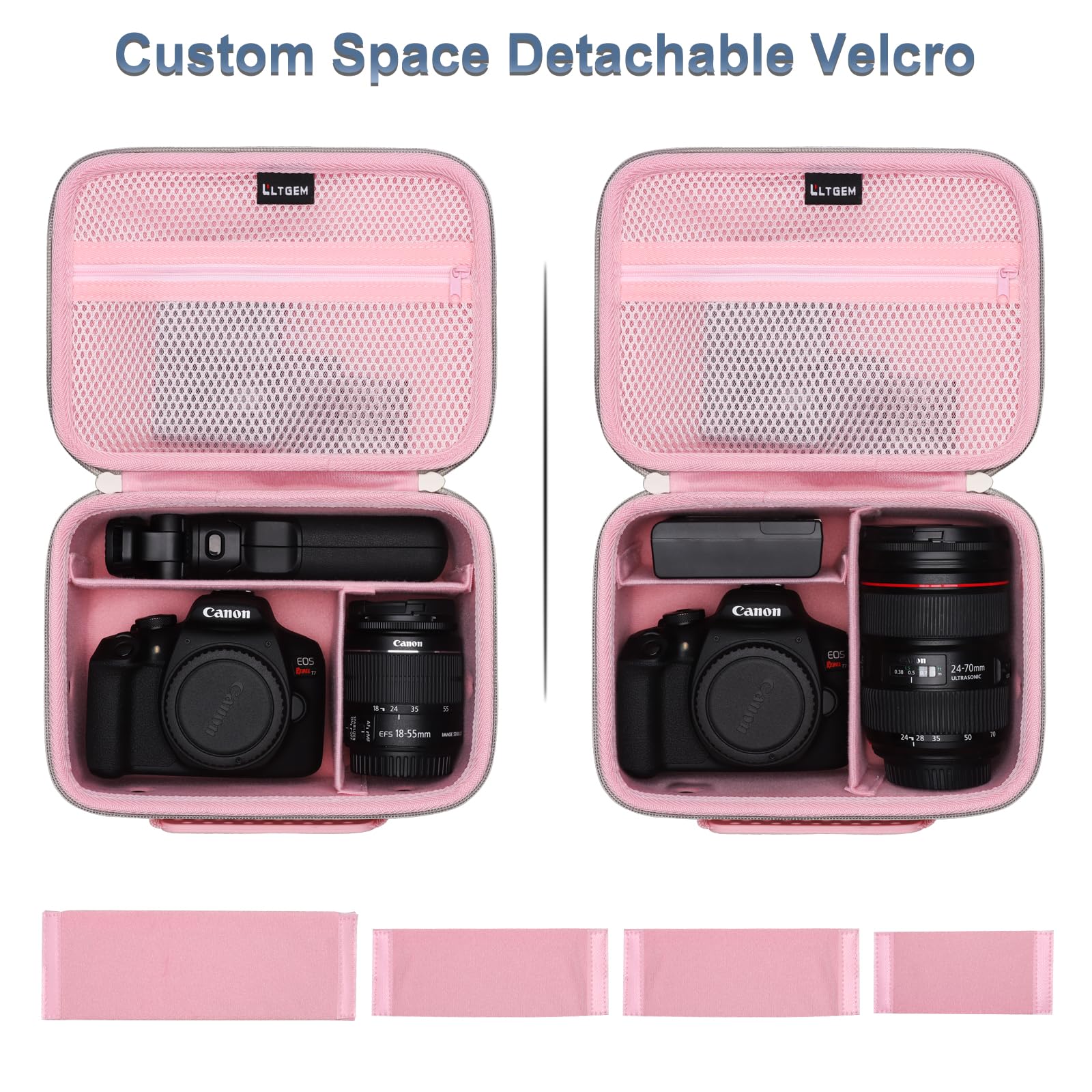 L LTGEM Camera Case Compatible with Canon EOS Rebel T7 / R100 / R50 / R5 / R6 Mark II / R7 / R8 / 90D / 5D Mark IV, Sony, Nikon DSLR Camera, Lens, Tripod, Pink & Purple 5