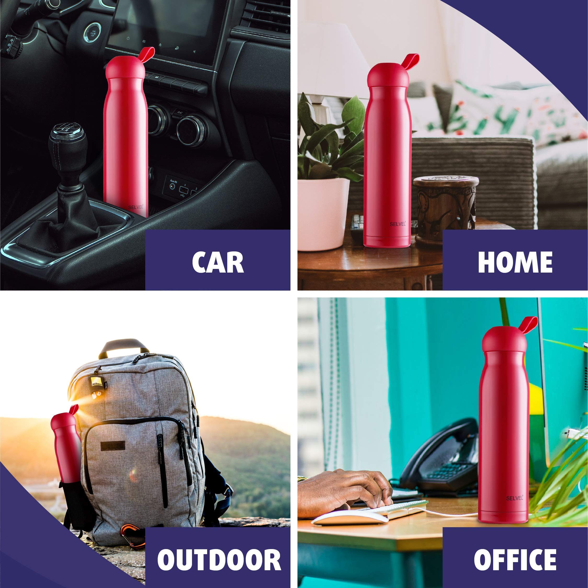 Selvel Stainless Steel Water Bottle for 12 Hours Hot & Cold Water/Beverages | Thermosteel Double Wall Vacuum Insulated Stainless Steel Water Bottle | BPA Free & Leak Proof - 600 ML (Crimson Red) 5