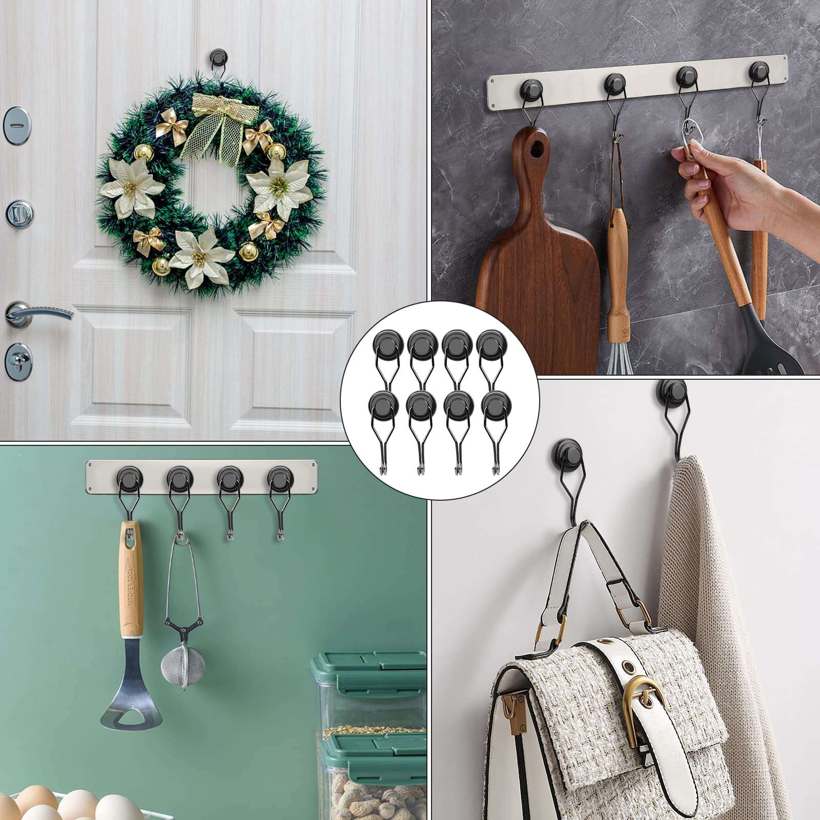 HASTHIP® Magnetic Hooks Heavy Duty, Strong Swivel Magnet Hooks for Multi-Purpose Hanging, 48 lbs Black Magnetic Hooks for Grill, Clothes, Refrigerator, Classroom, Kitchen - Pack of 8 6