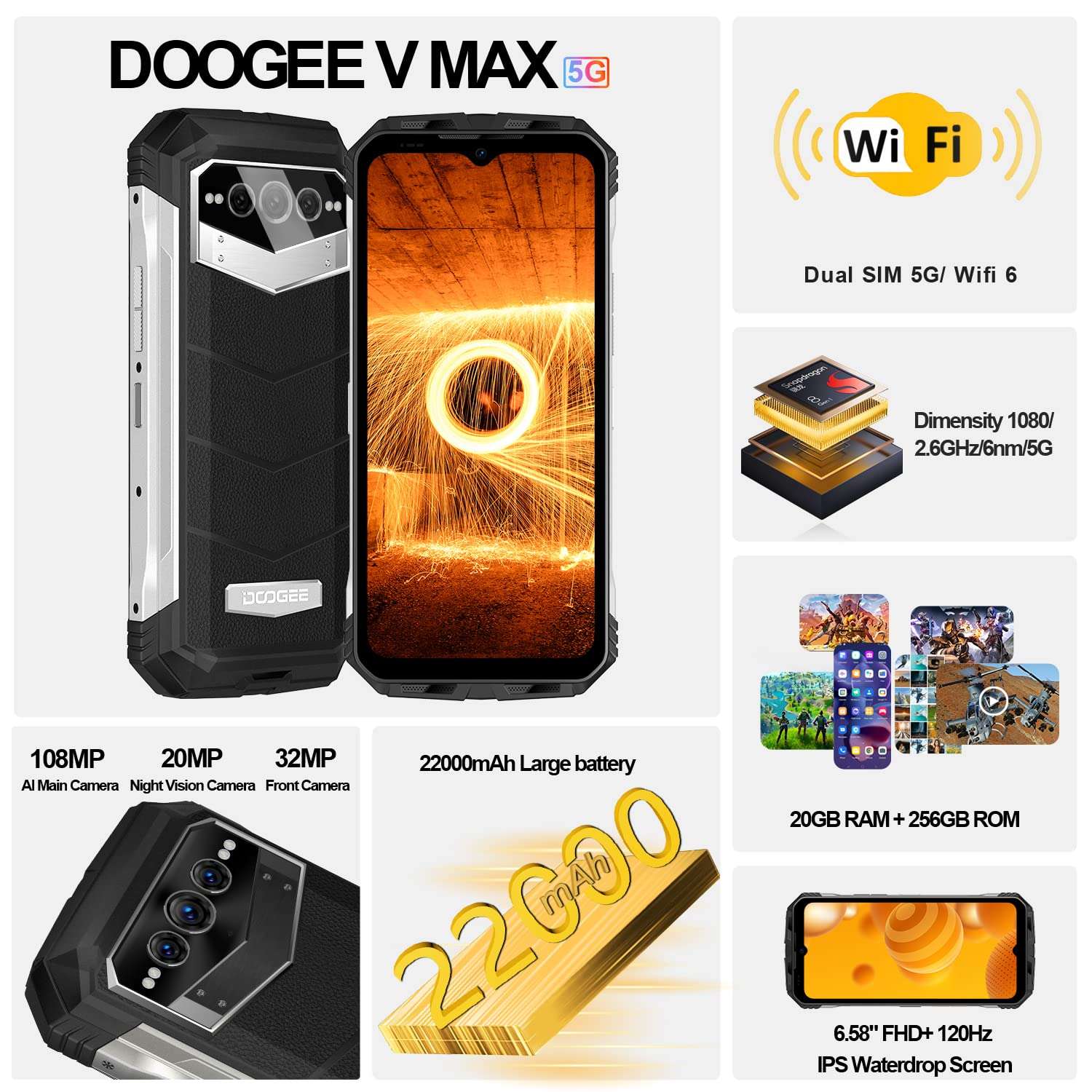 DOOGEE VMAX Rugged Smartphone, Gold 2
