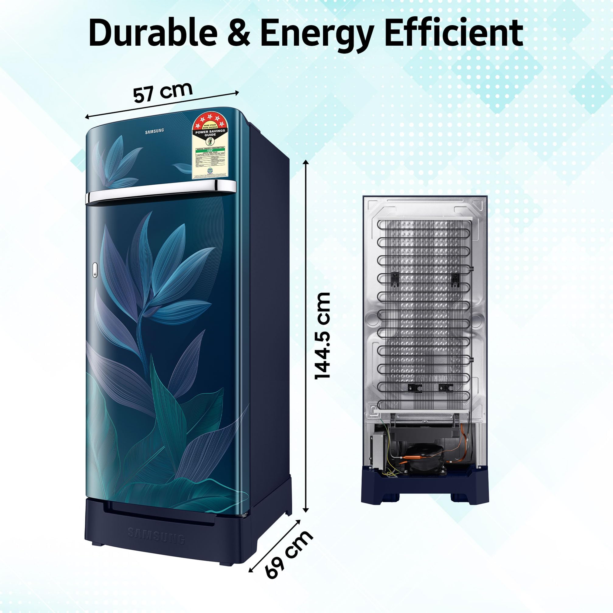 Samsung 215 L, 5 Star, Digital Inverter, Direct-Cool Single Door Refrigerator (RR23D2H359U/HL, Paradise Bloom Blue, Base Stand Drawer, 2024 Model) 6
