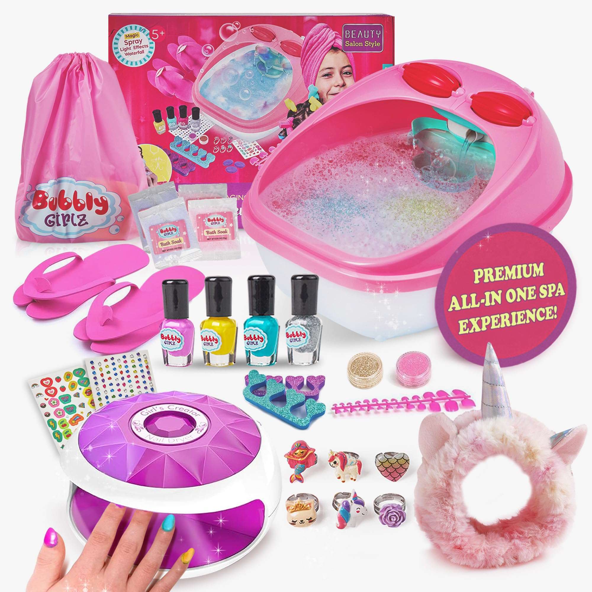 Kids Spa Day Kit for Girls - 42+ Piece Set with Waterfall Foot Spa - Perfect Spa Kit for Girls Ages 5+, Fun Pedicure and Party Supplies, Ideal for Girls Ages 6 7 8 9 10-12, Christmas Gifts For Girls 2