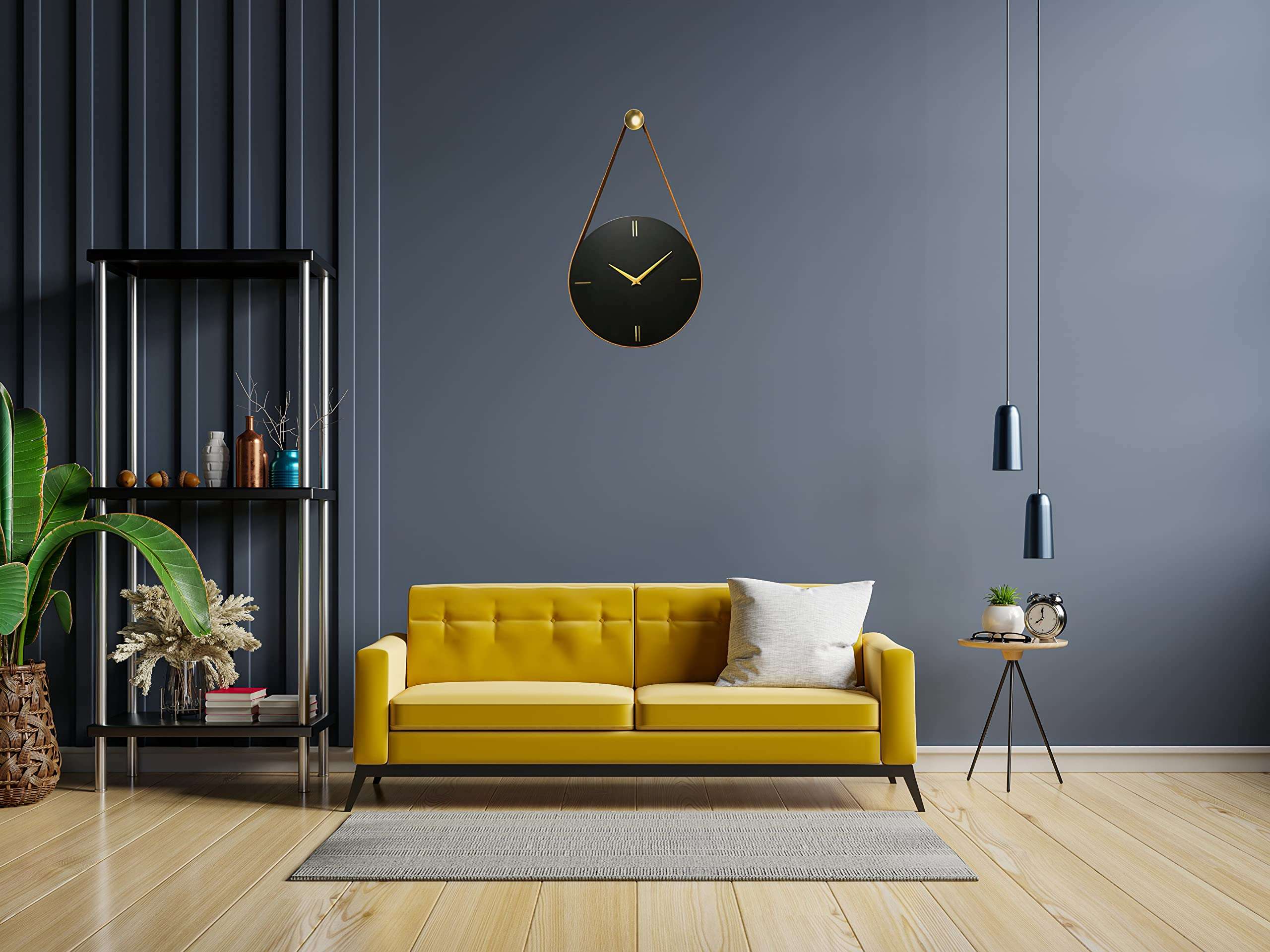 IMAGIHOME Italian Style Morden Minimal Wall Clock | Classic Antique Wall Clock | for Living Study Hall Dining and Bedroom and Stylish Wall Clock | Best for Home Decor and Interior Designing (Wooden , Brass , Leather) 3