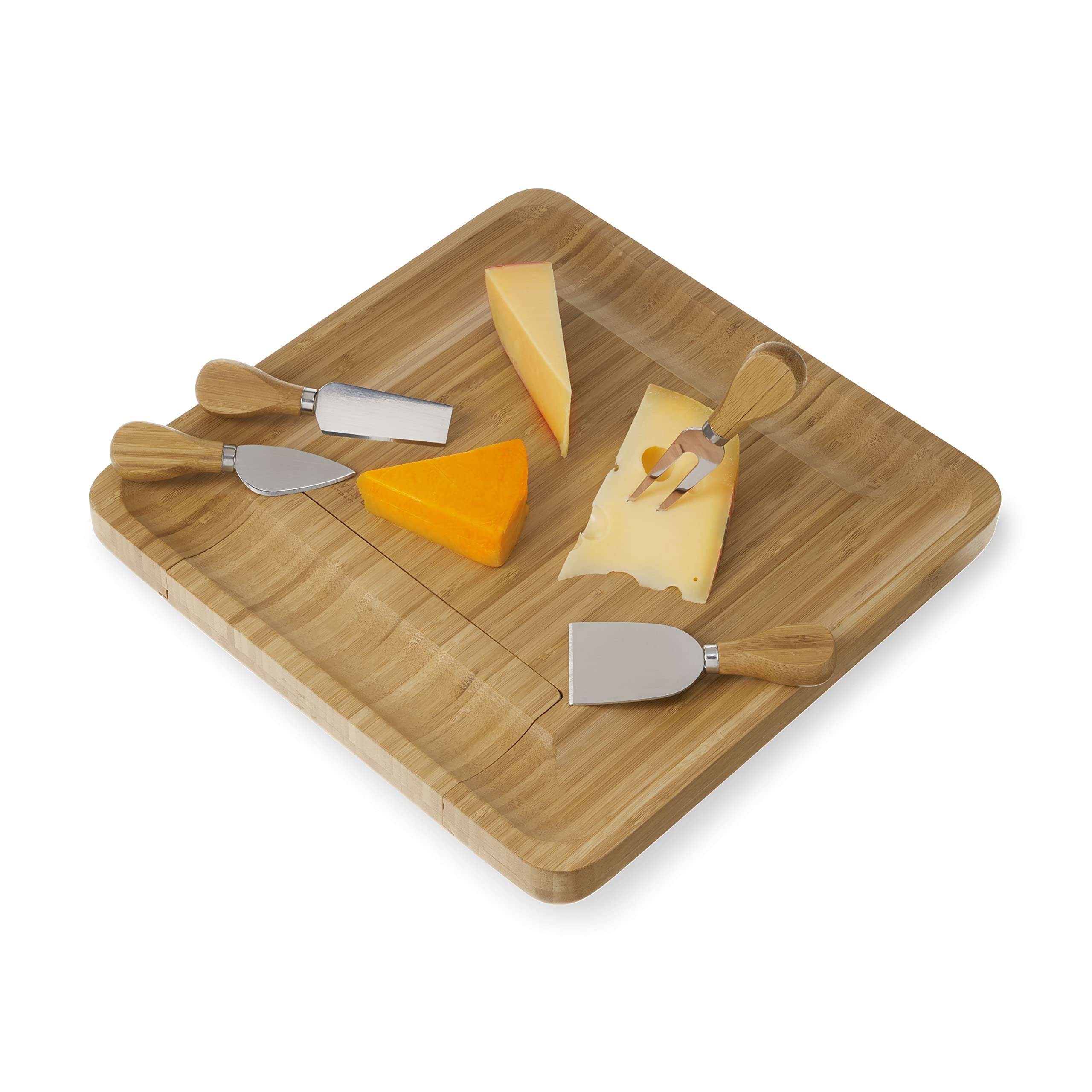 Twine Four Piece Bamboo Knife Set Wood Cheese Boards, Natural 1
