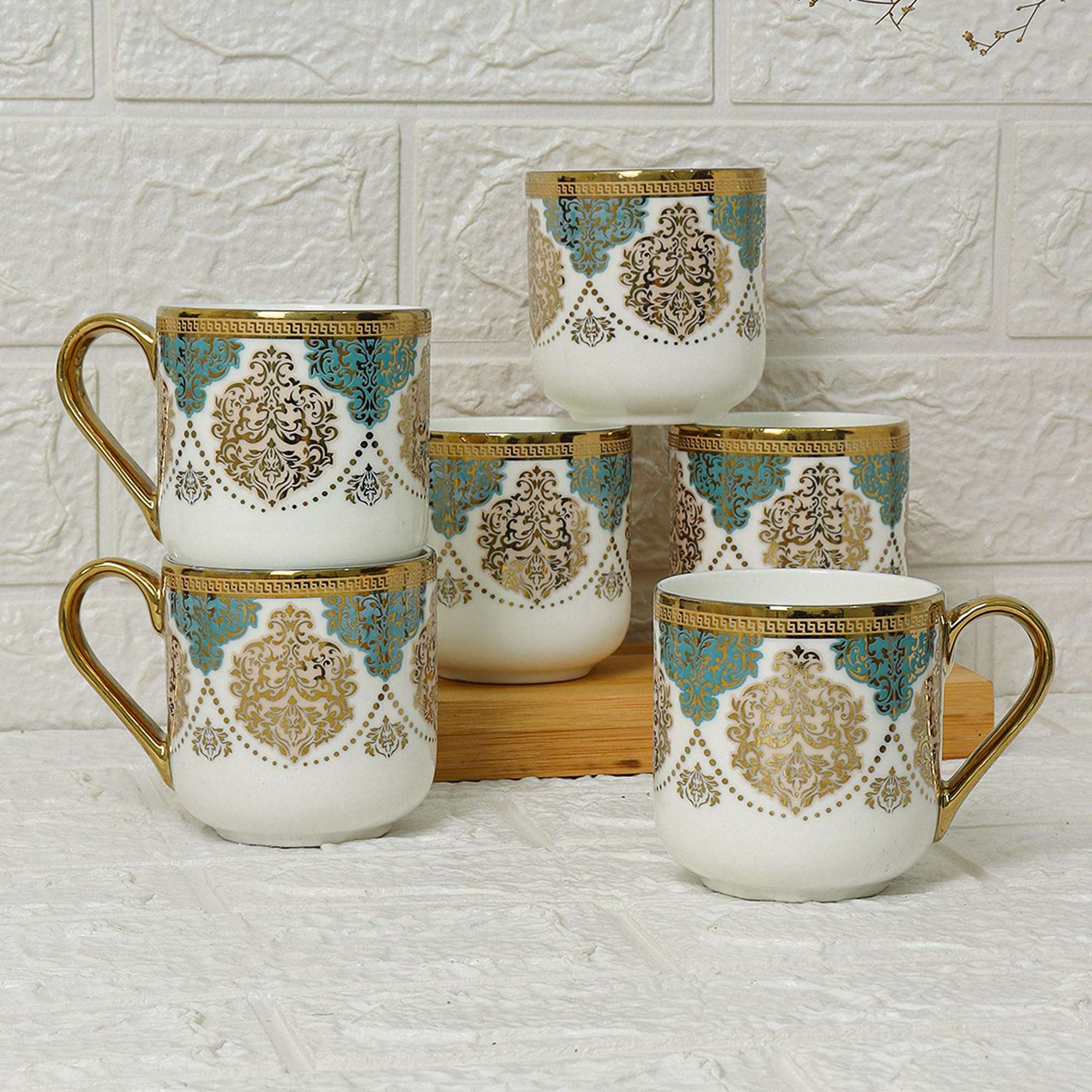 Femora Premium Ceramic Royal Crowned Coffee & Tea Cup | Finest Premium for Tea/Coffee/Hot Drinks | Set of 6 | Capacity- 180 ML | (Not Microwave Safe) 5