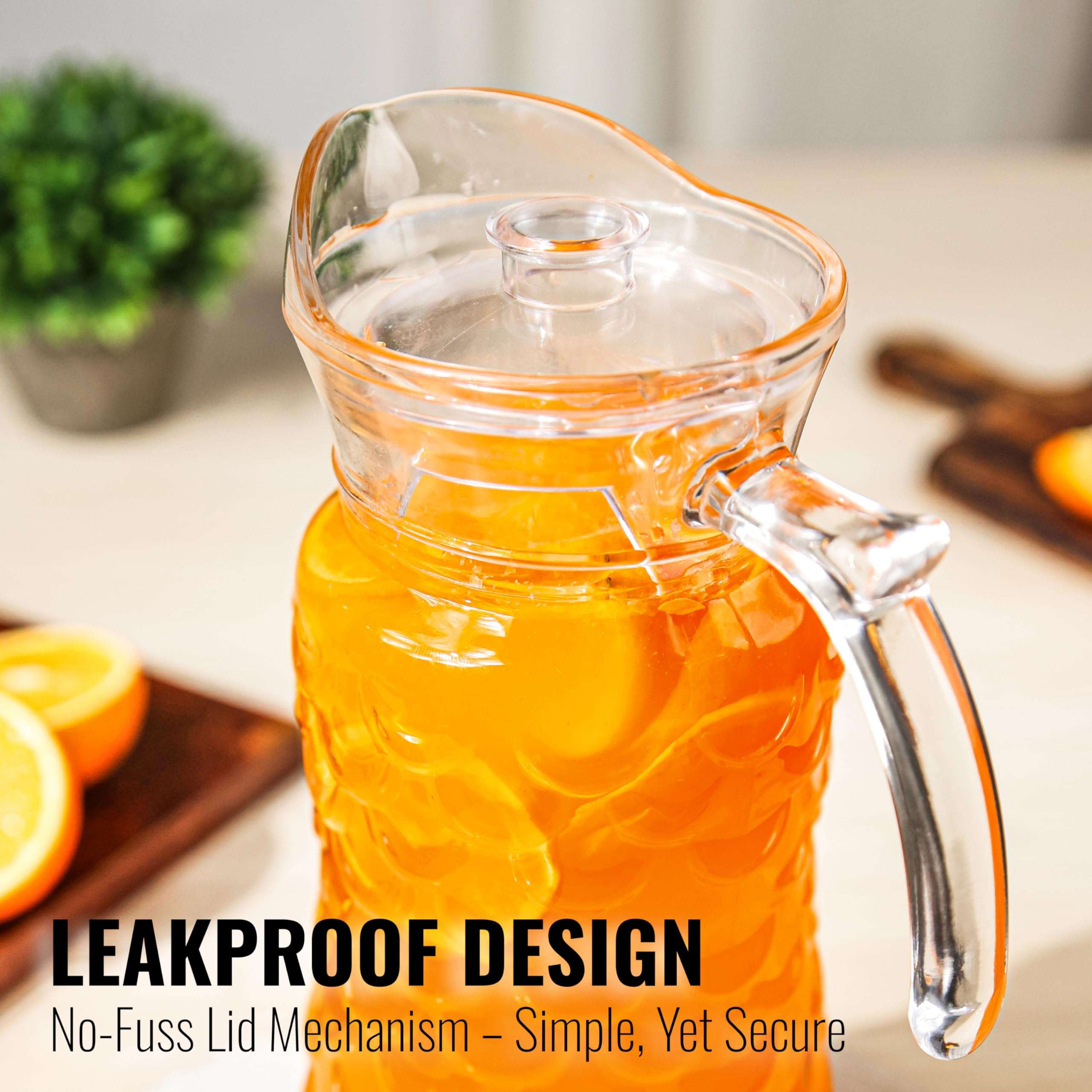 Water Jug - Detox Glass Jugs with Lid for Dining Table - Elegant 1700 ml Transparent Pitcher for Juice, Iced Tea, Infused Water, Milk, Lemonade, Hot & Cold Beverages, WATERJUGS_Laguna_1700ML 6