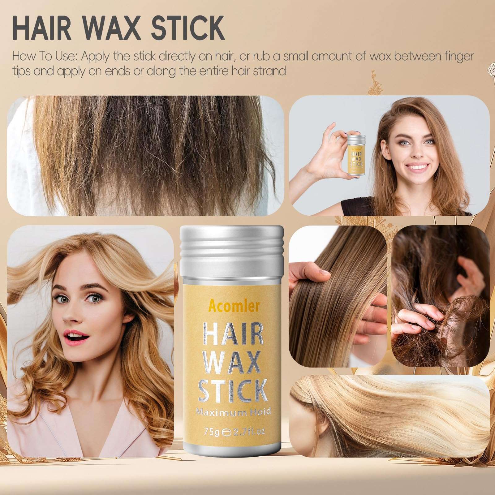 Acomler Hair Wax Stick,Wax Stick for Hair,Hair Wax Stick for Flyaways,Flyaway Hair Tamer Stick,Edge Control Slick Stick for Hair Non-greasy,Styling Hair Pomade for Women&Kids (Hair Wax Stick 2 Pack) 6