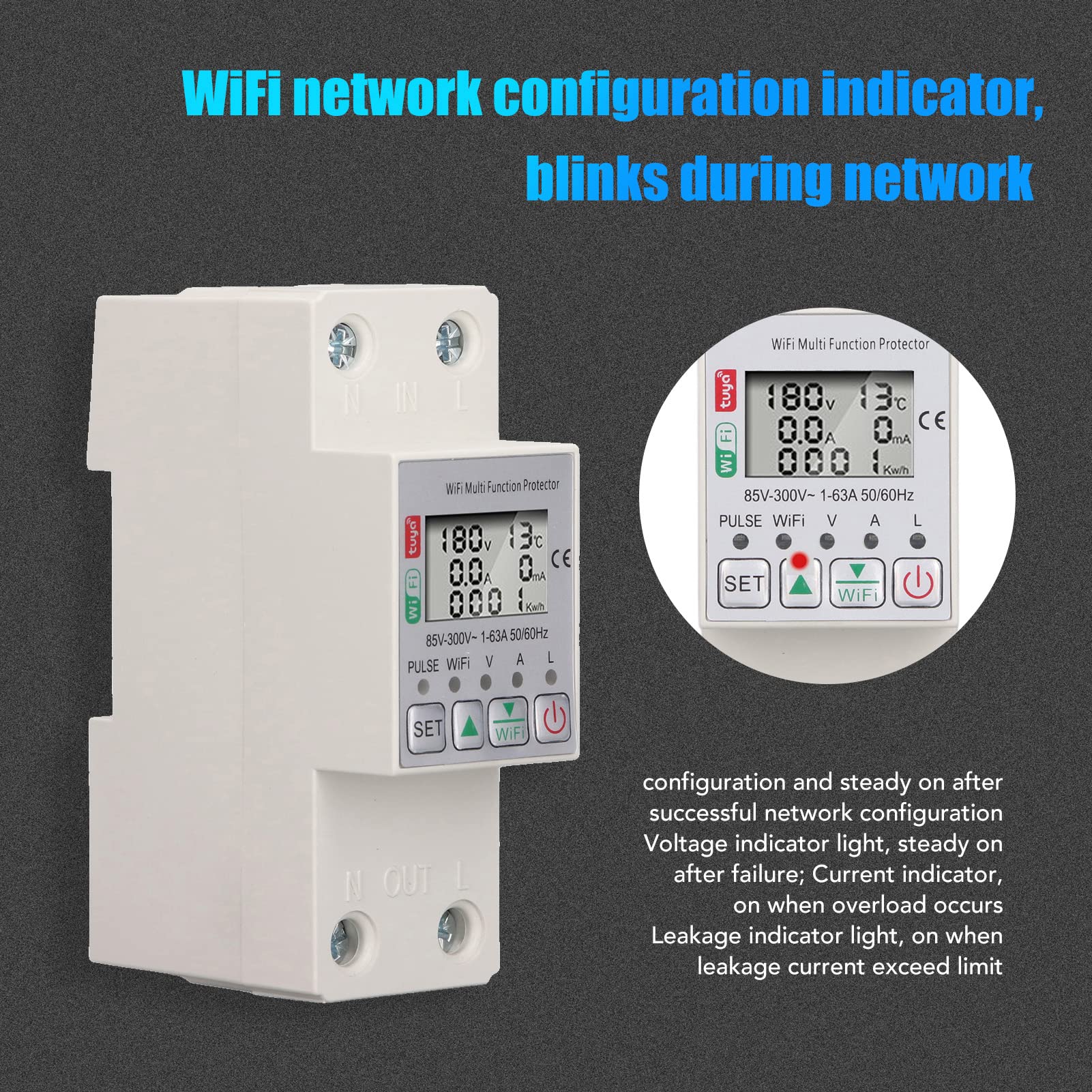 LOCADENCE AC 85~300V 63A WiFi Smart Power Meter Switch, Smart Electricity Energy Usage Watt Monitor Meter, Multi Function Protecto Smart Relay Switch for Tuya APP 6