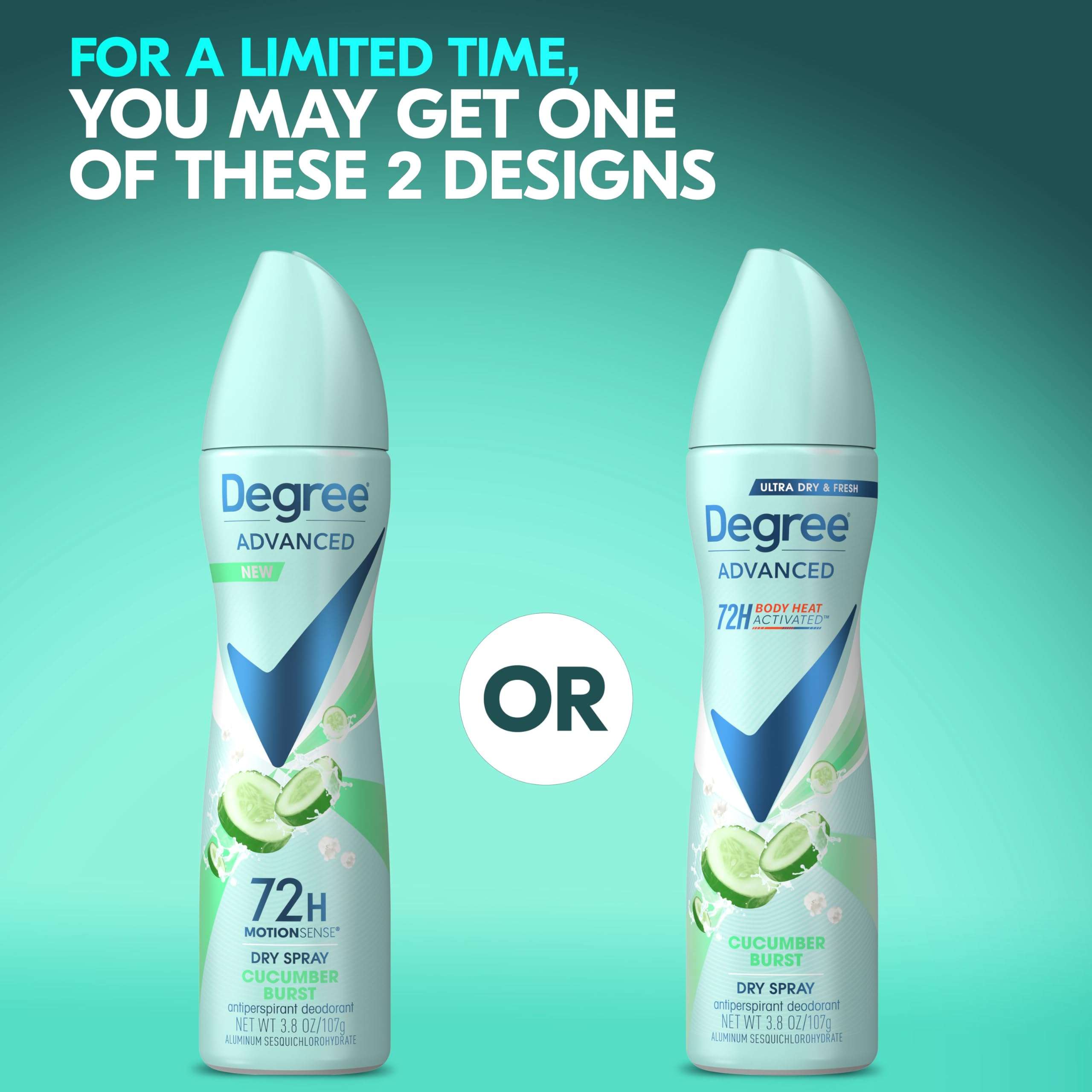 Degree Antiperspirant Deodorant Cucumber Burst 3 count Dry Spray 72-Hour Sweat & Odor Protection Deodorant Spray For Women With Body Heat Activated Technology​ 3.8 oz 4