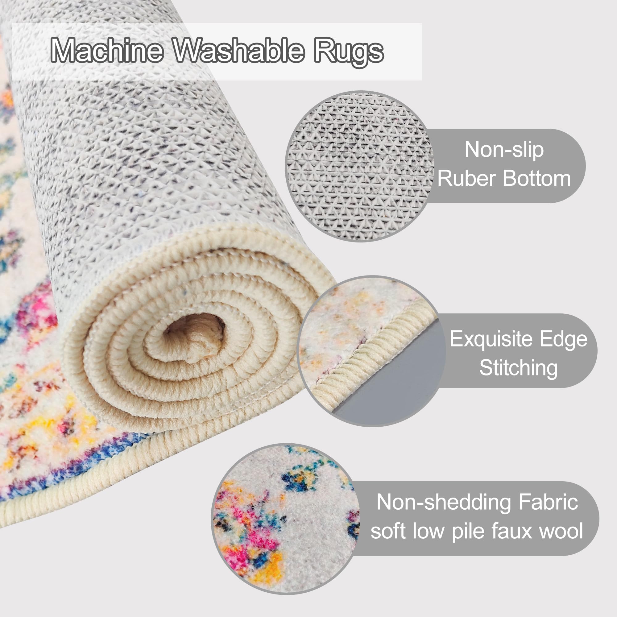 Boho Washable Runner Rug 2x6 Persian Kitchen Mat Rubber Backed Throw Rugs Low Pile Iranian Rug Runners for Hallways 6ft Non Slip Bedroom Laundry Rug 3