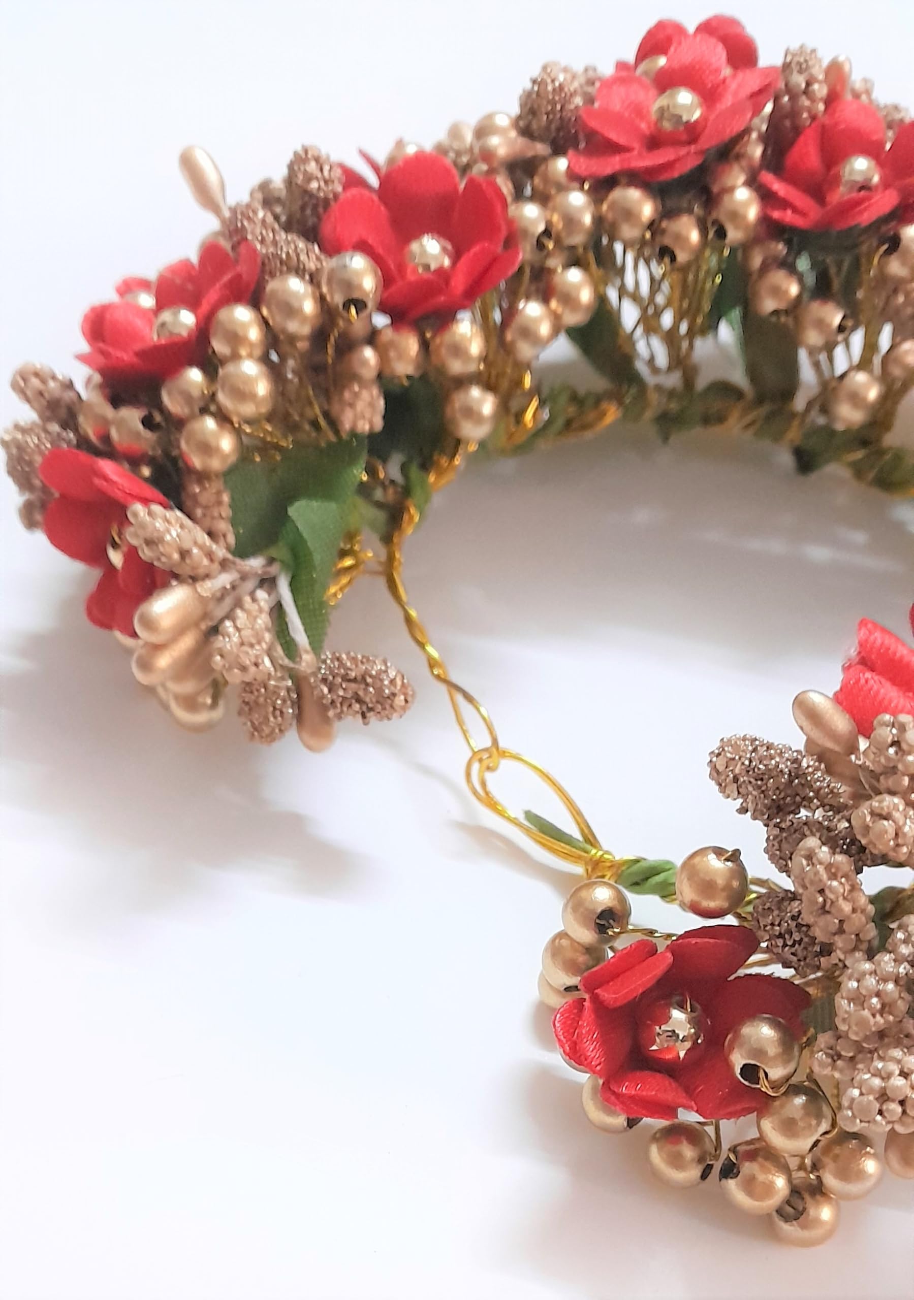 H2T Pink Artificial Floral Gajra with Golden Pollens (HG-36P) 4