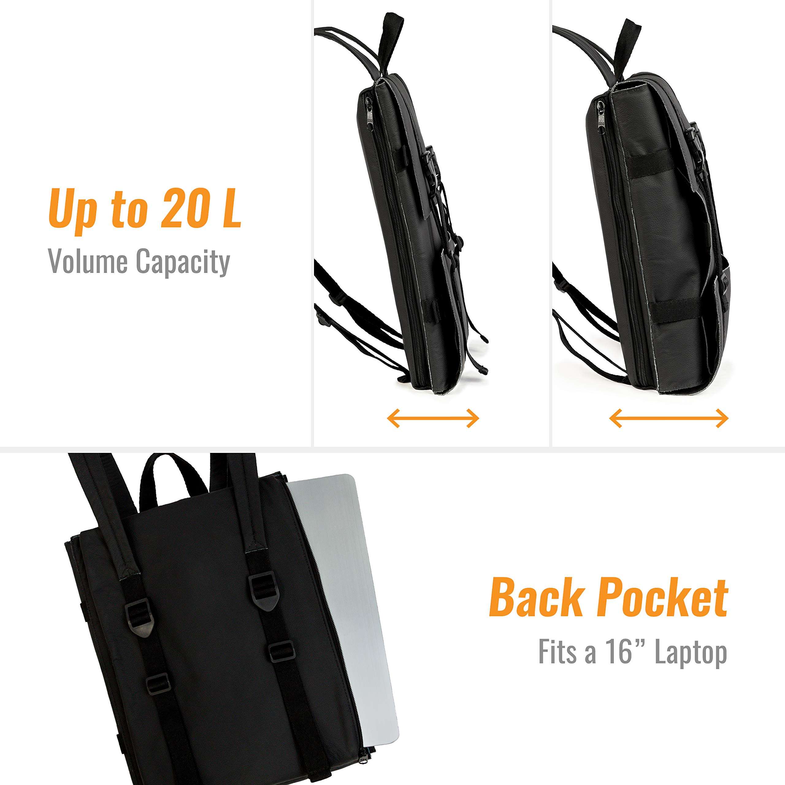 Under NY Sky Genuine Leather Knife Bag - Leather Knife Case - 13 Slots, 2 Zipped Pockets for Kitchen Utensils, Cutlery Knives - Tablets & Notebooks Pocket - Tool Storage Bag Style for Chefs - Black 4