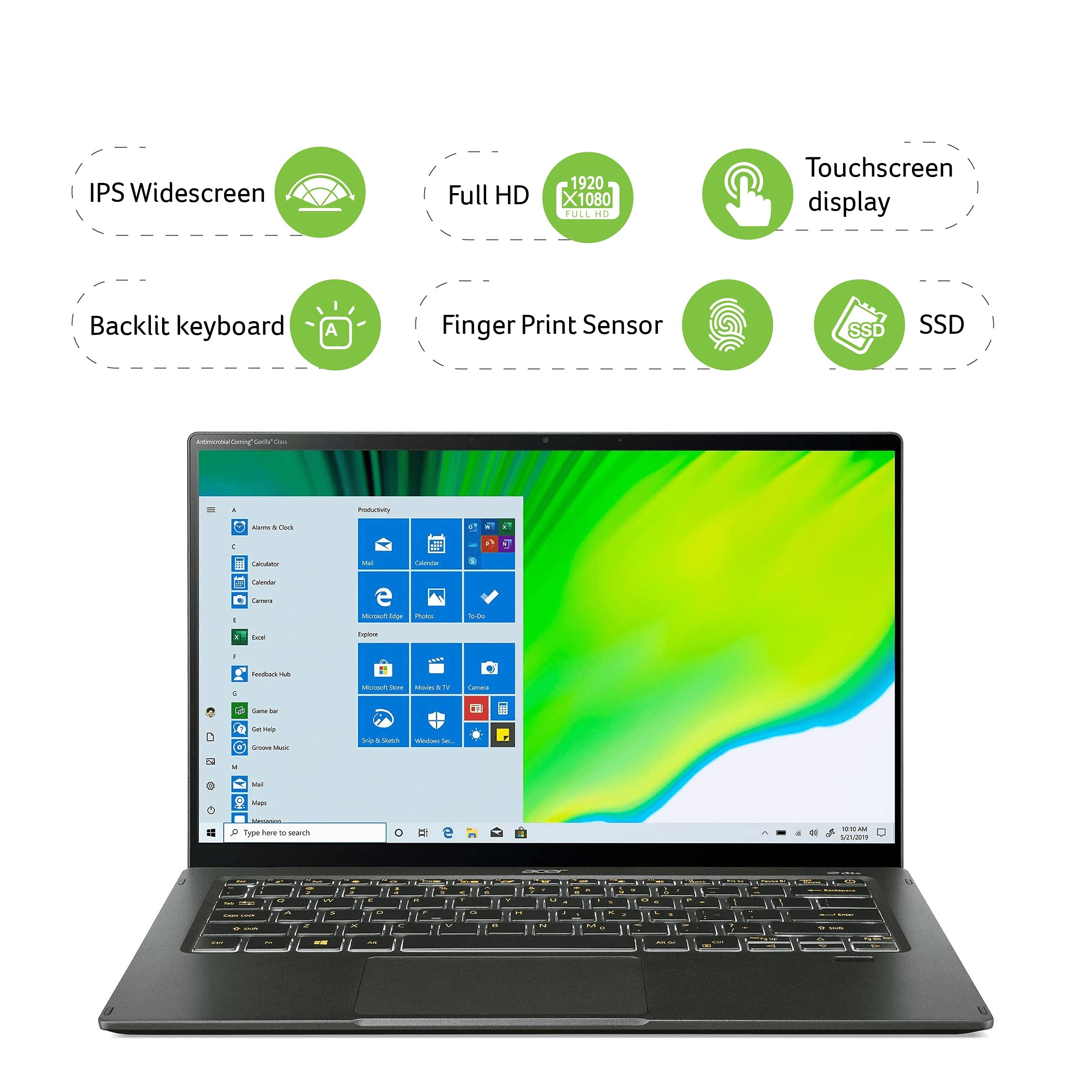 Acer Swift 5 Intel i7 11th Gen 14"(35cm) Ultra Thin and Light EVO Business Laptop (16GB RAM/1TB SSD/ Windows 10 Home/ Full HD IPS Display with Touchscreen, Mist Green, 1.05 kg) SF514-55TA 2