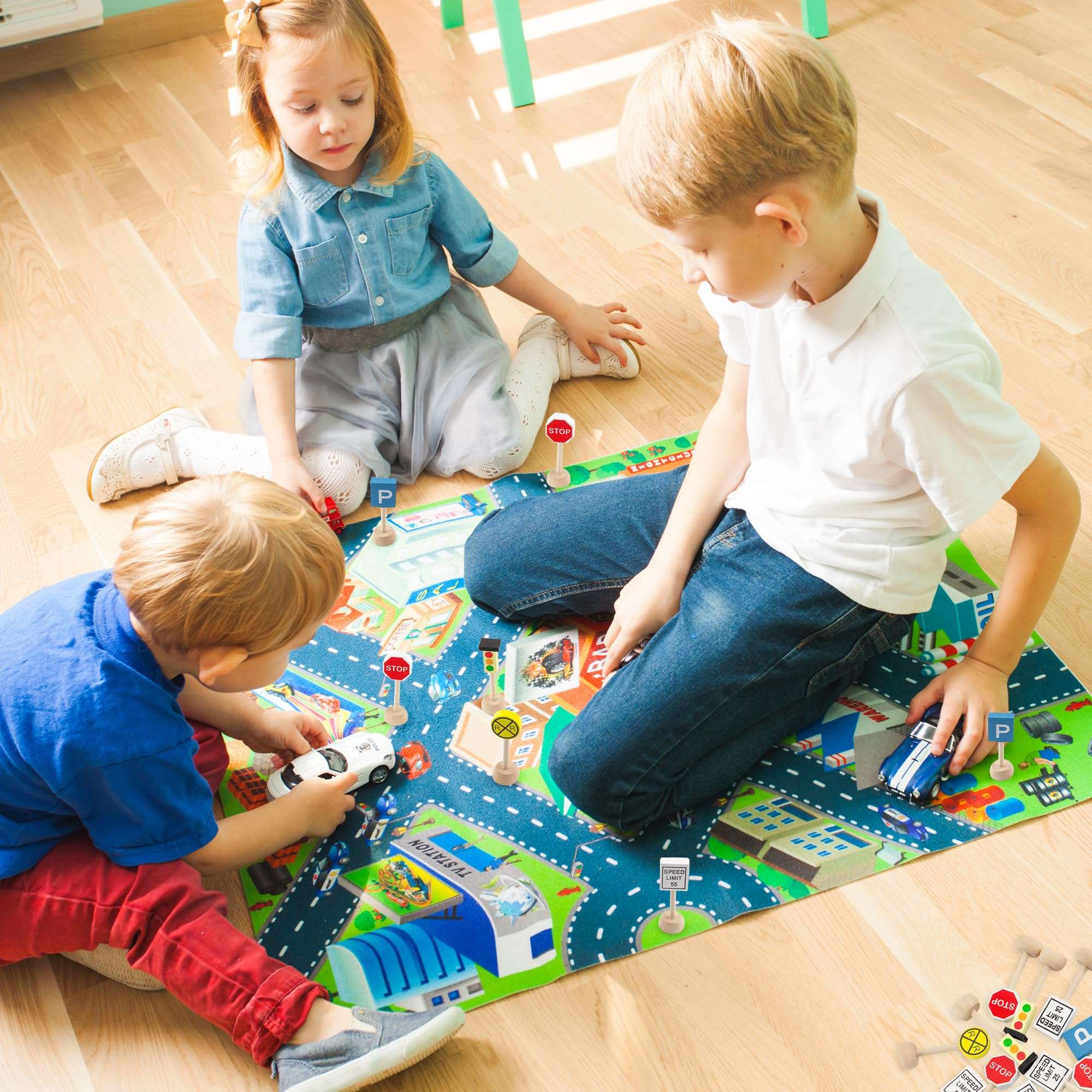 Attatoy Kids Wooden Street Signs Playset (14-Piece Set), Wood Traffic Signs Perfect for Car & Train Set 4