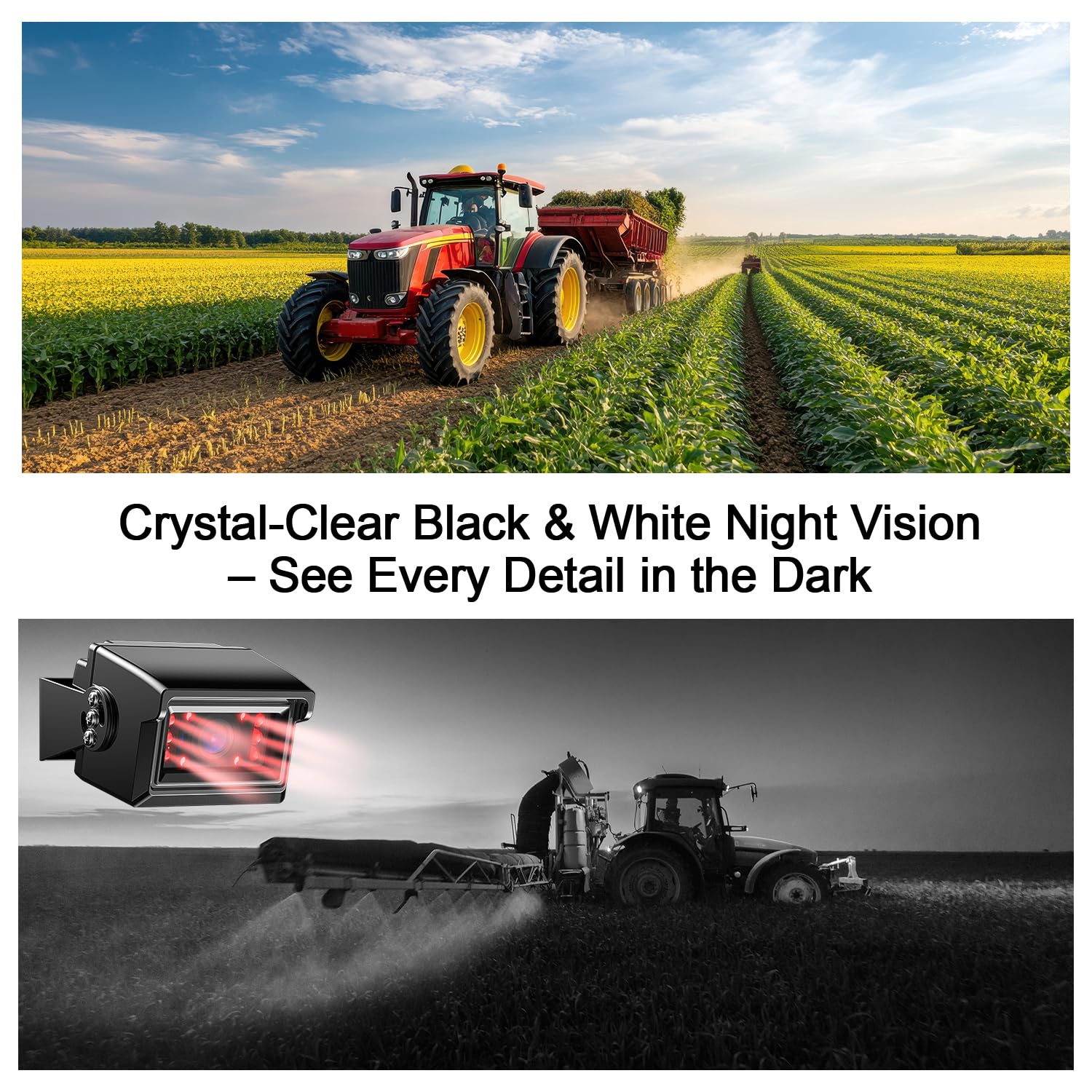 Fookoo 7" HD 1080P Wired Backup Camera System, IP69 Waterproof Vibration-Proof Rear View Camera IR Night Vision Dual Split Screen for Tractor/Excavator/Truck/Skid Steer/Harvester/Caravan - DY701 5
