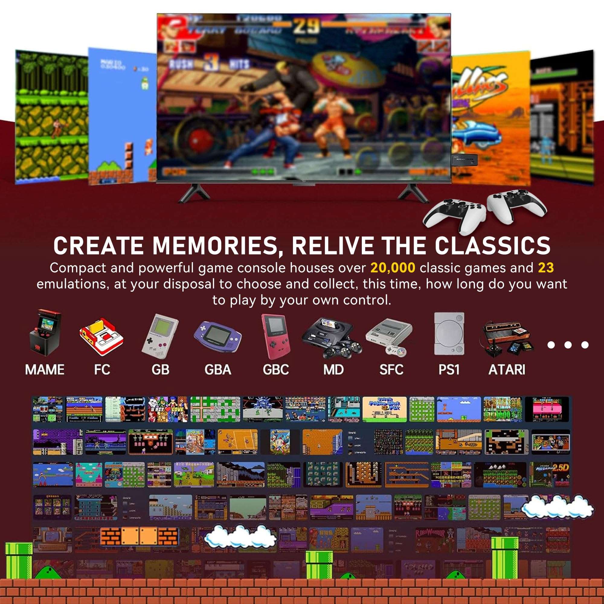 BADGOAL 2025 New Retro Game Console, Nostalgia Gaming Stick, Classic Video Games with 4K HDMI, 20,000+ Games and 23 Emulators, Upgraded Dual 2.4G Wireless Controllers 64GB 4