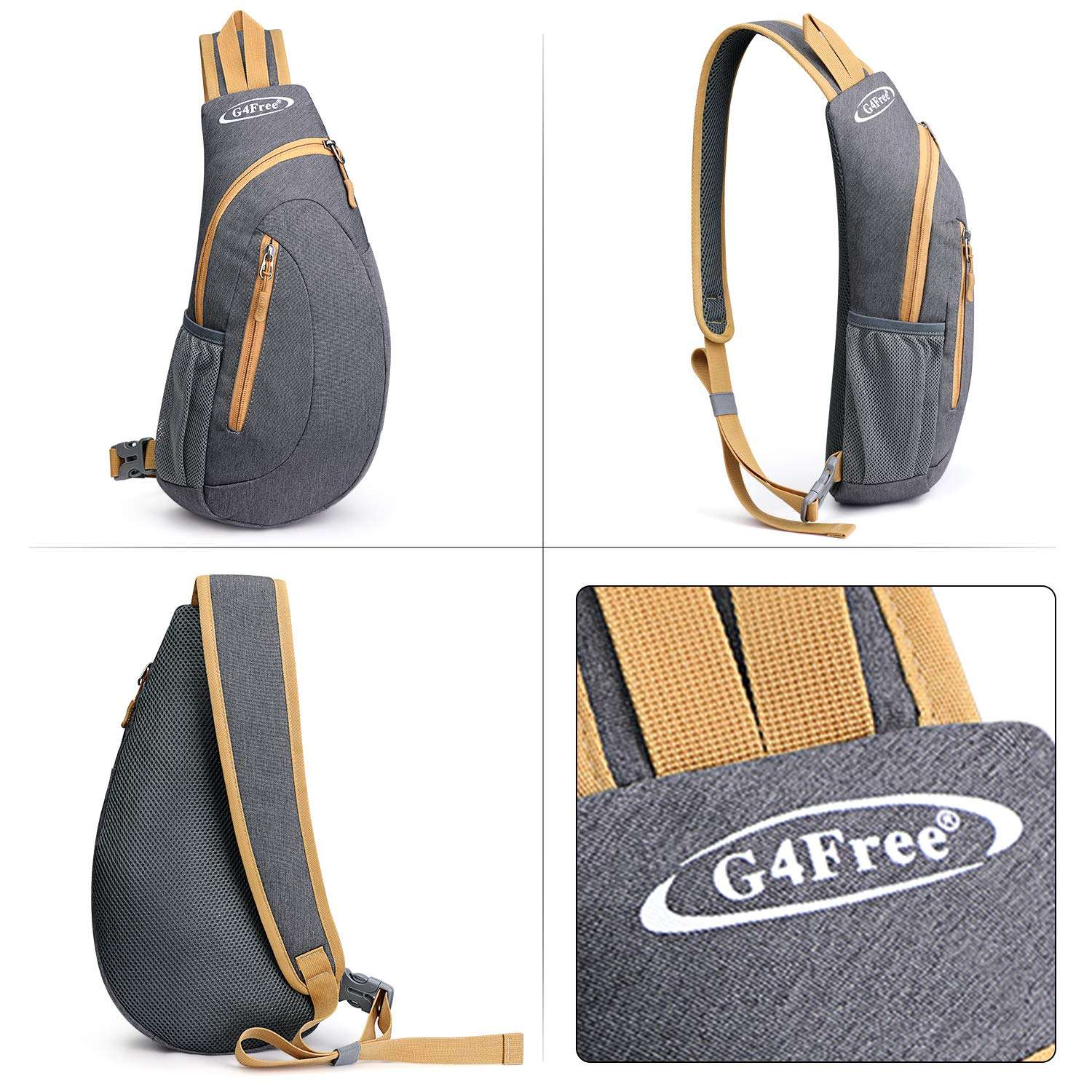 G4Free Sling Bags Men and Women Shoulder Backpack Small Crossbody Chest Sling Backpack (Grey Yellow) 3