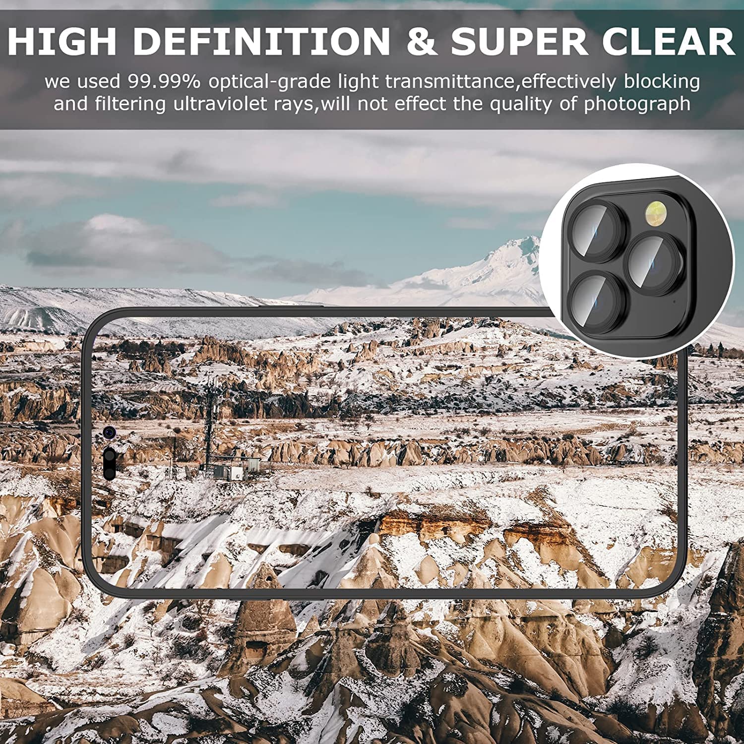 MobileZon Compatible for iPhone 14 Pro Max / 14 Pro Camera Lens Protector Tempered Glass Alloy Metal Rings Protection (Black) 5