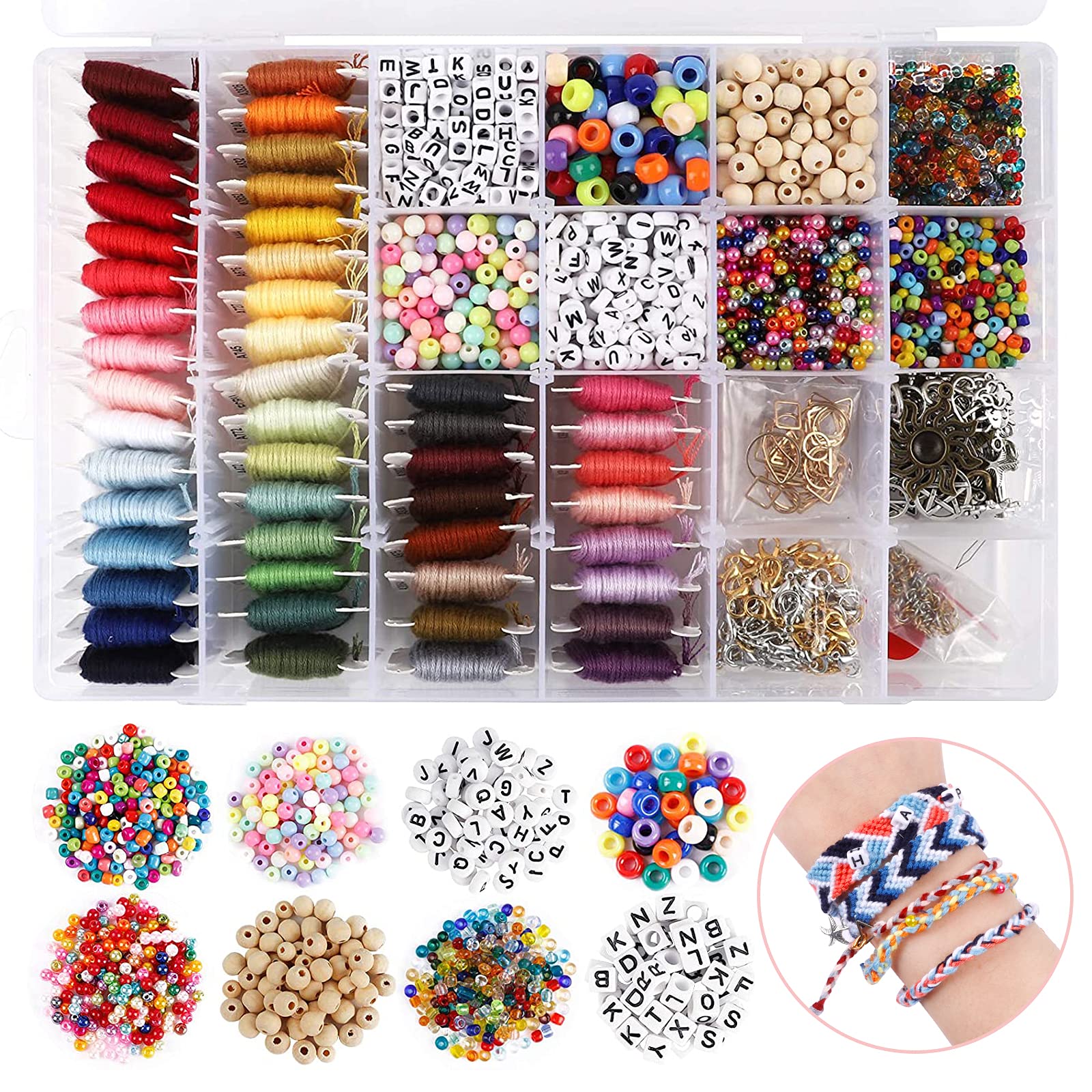 Friendship Bracelet Making Kit, 48 Multicolor Embroidery Floss, Letter Beads, Seed Beads, Spacer Beads for Friendship Bracelets, Crafts and Jewelry Making 1