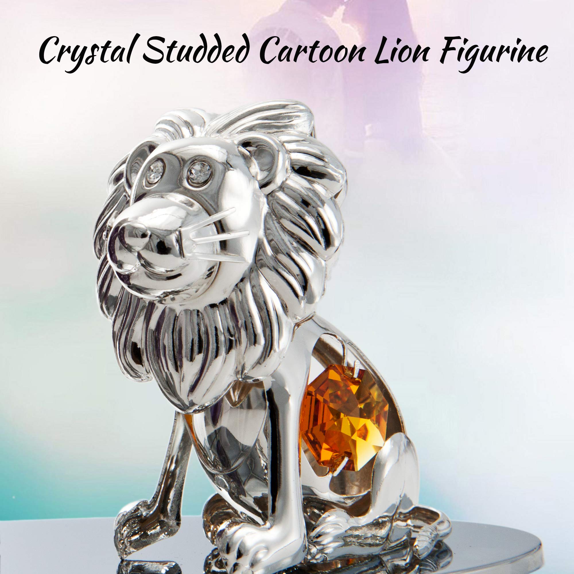 Matashi Silver Plated Tabletop Picture Frame with Crystals Studded Cartoon Lion Figurine for Living Room Showpiece Centerpiece Gift for Christmas Birthday Valentine's Day Anniversary Holiday Decor 5
