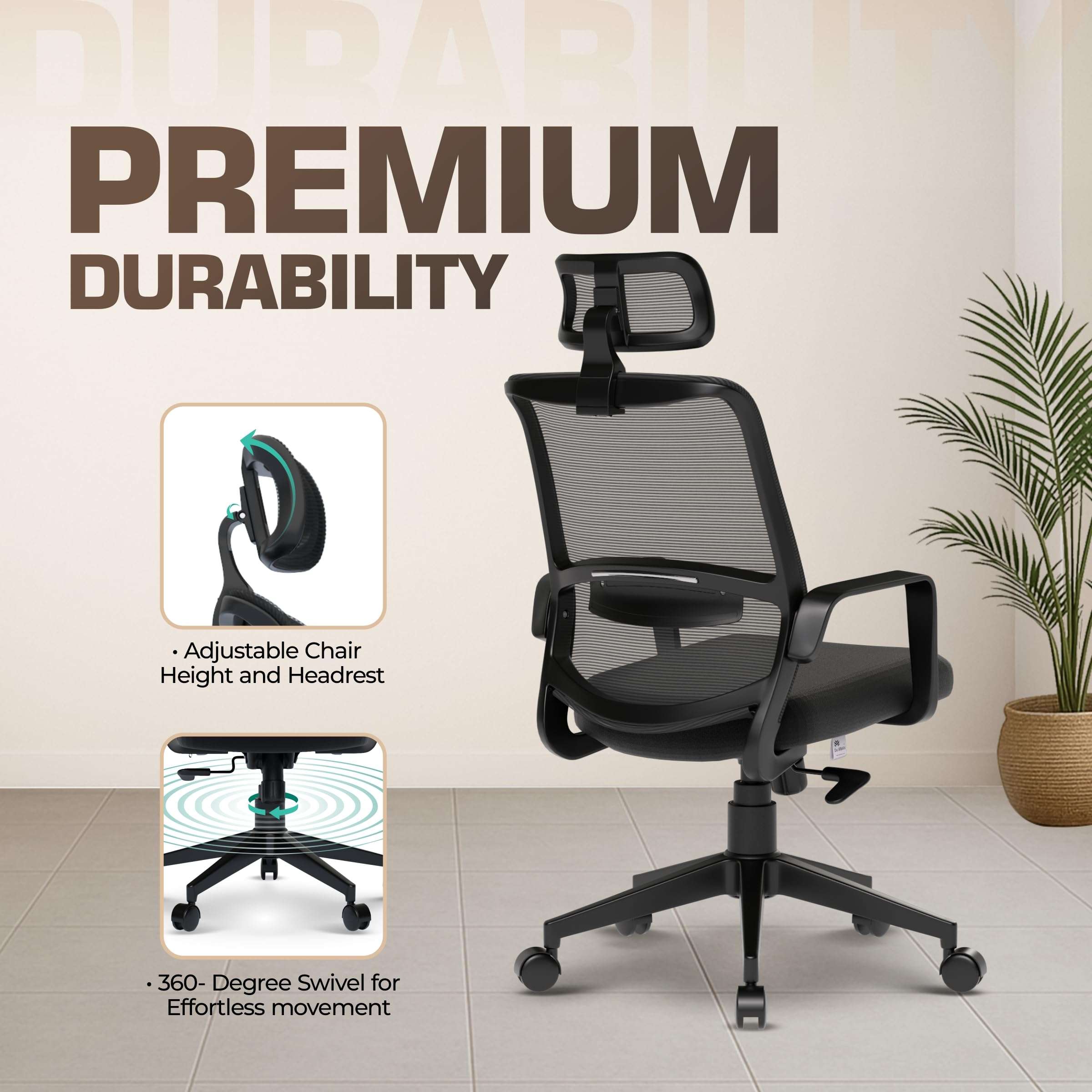 Da URBAN® Dysen Office Chair, High Back Mesh Ergonomic Home Office Desk Chair with 1 Year Warranty,Tilt Lock Mechanism (Black) 4