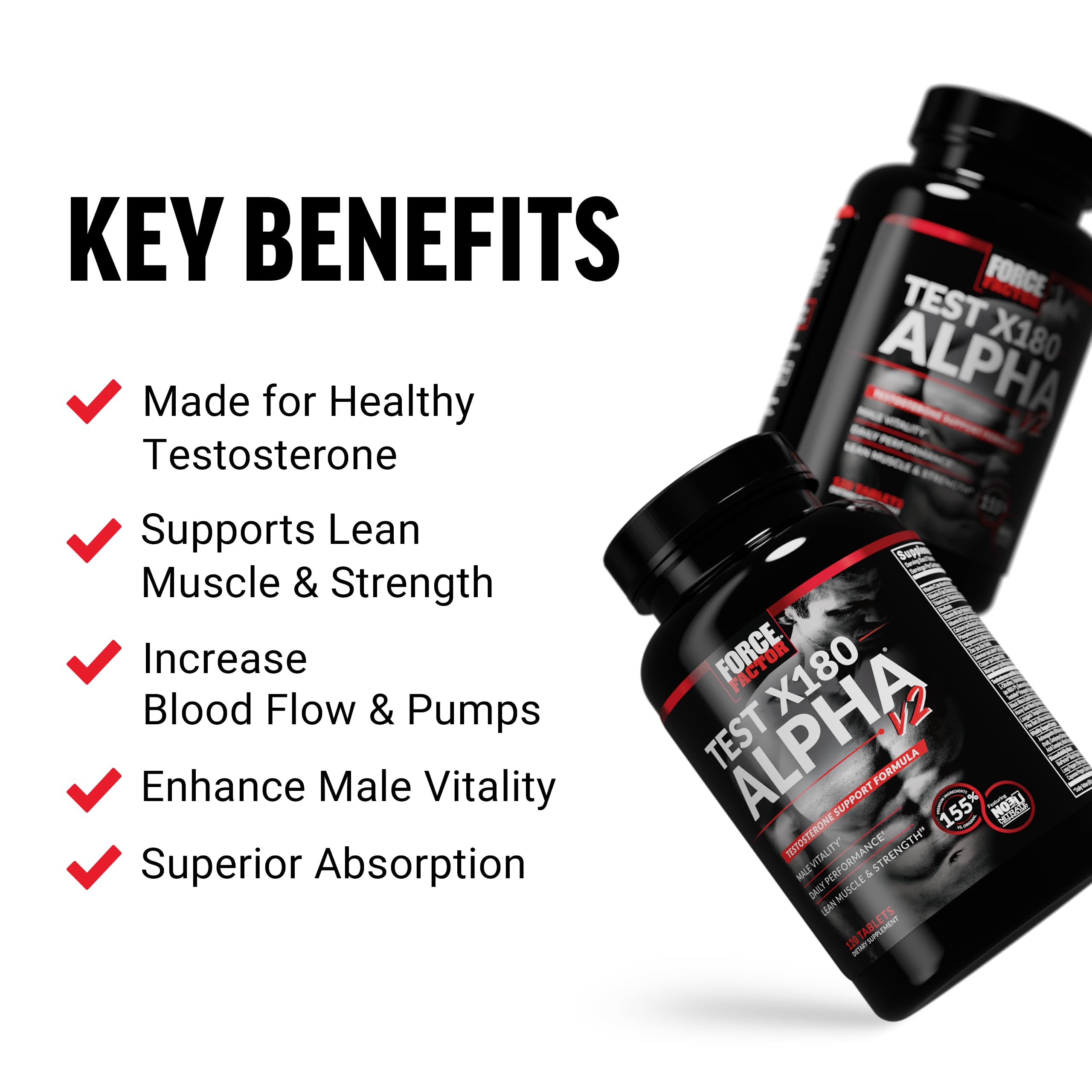 FORCE FACTOR Test X180 Alpha v2 T-Support for Men, T-Supplement to Help Build Strength, Boost Nitric Oxide, and Support Daily Performance, 120 Tablets 3