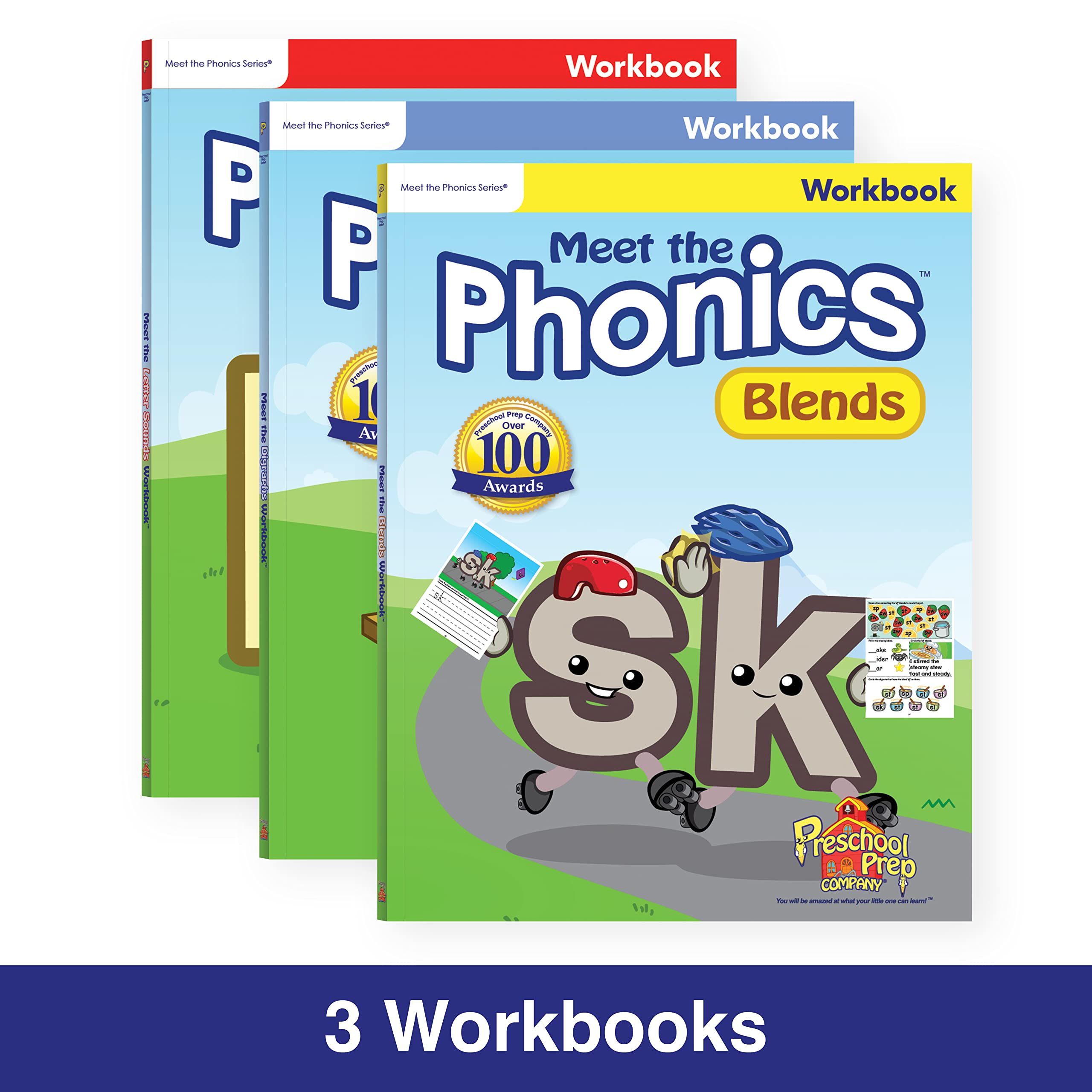 Meet the Phonics BIG SET! – Bundle with Letter Sounds, Digraphs & Blends: 3 Sets of Easy Reader Books, 3 Workbooks, 3 Coloring Books, 3 Sets of Flashcards + Video Downloads! 6