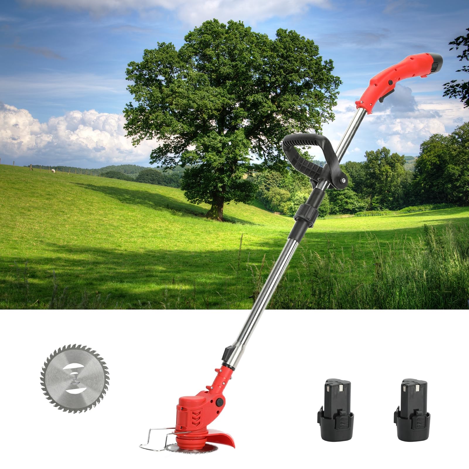 Cordless Weed Cutter, 2000mAh Cordless Lawn Edger, 2 in 1 Height-Adjustable Electric Lawn Mower Push Edger Lawn Tool red 4