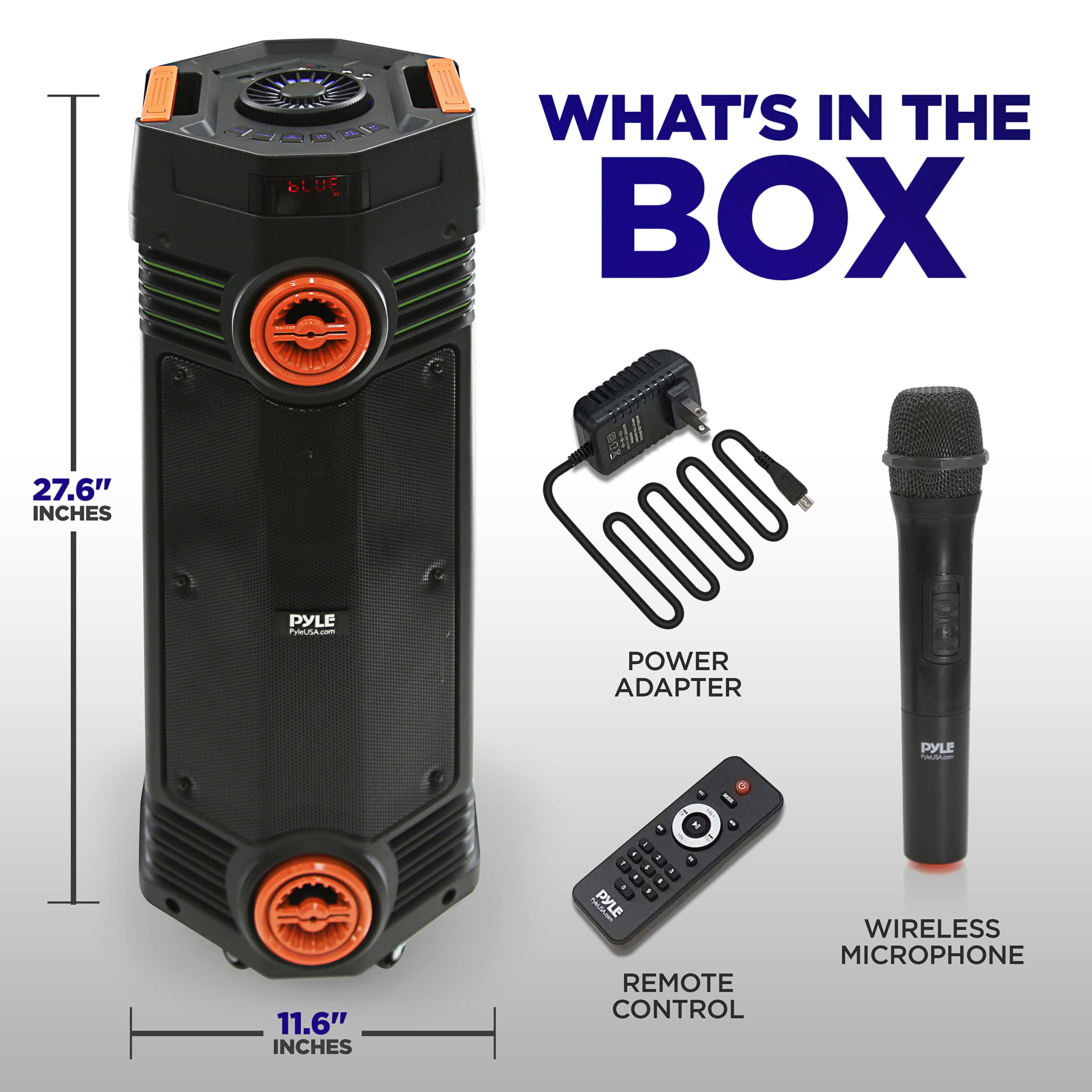 Pyle Portable Bluetooth PA Speaker - 300W Dual 6.5” Rechargeable Indoor/Outdoor BT Karaoke Audio System-Party Lights,LED Display,FM/AUX/MP3/USB/SD, 1/4" in, Handle, Wheels-Wireless Mic, Remote Control 3