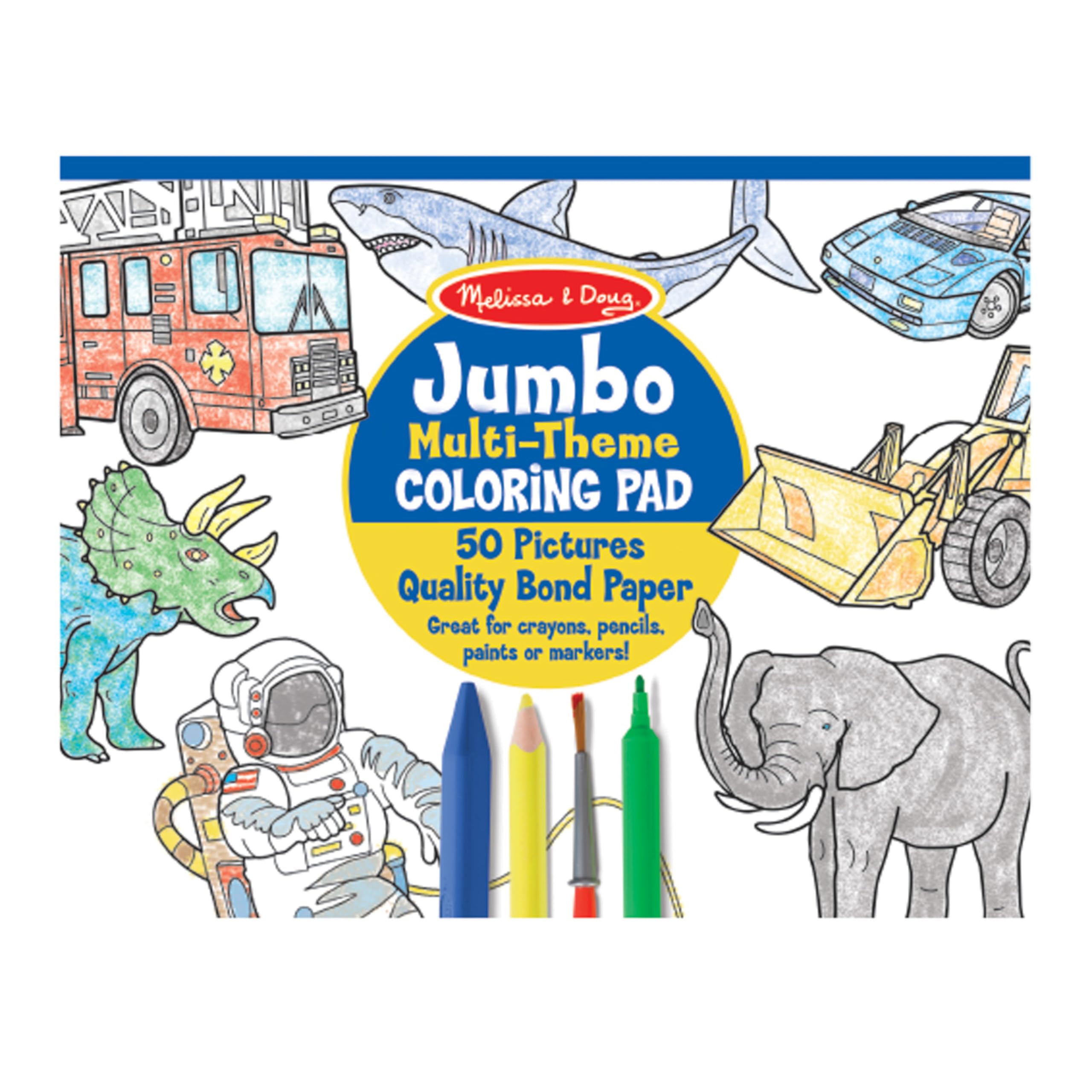 Melissa & Doug Jumbo 50-Page Kids' Coloring Pad - Space, Sharks, Sports, and More 1