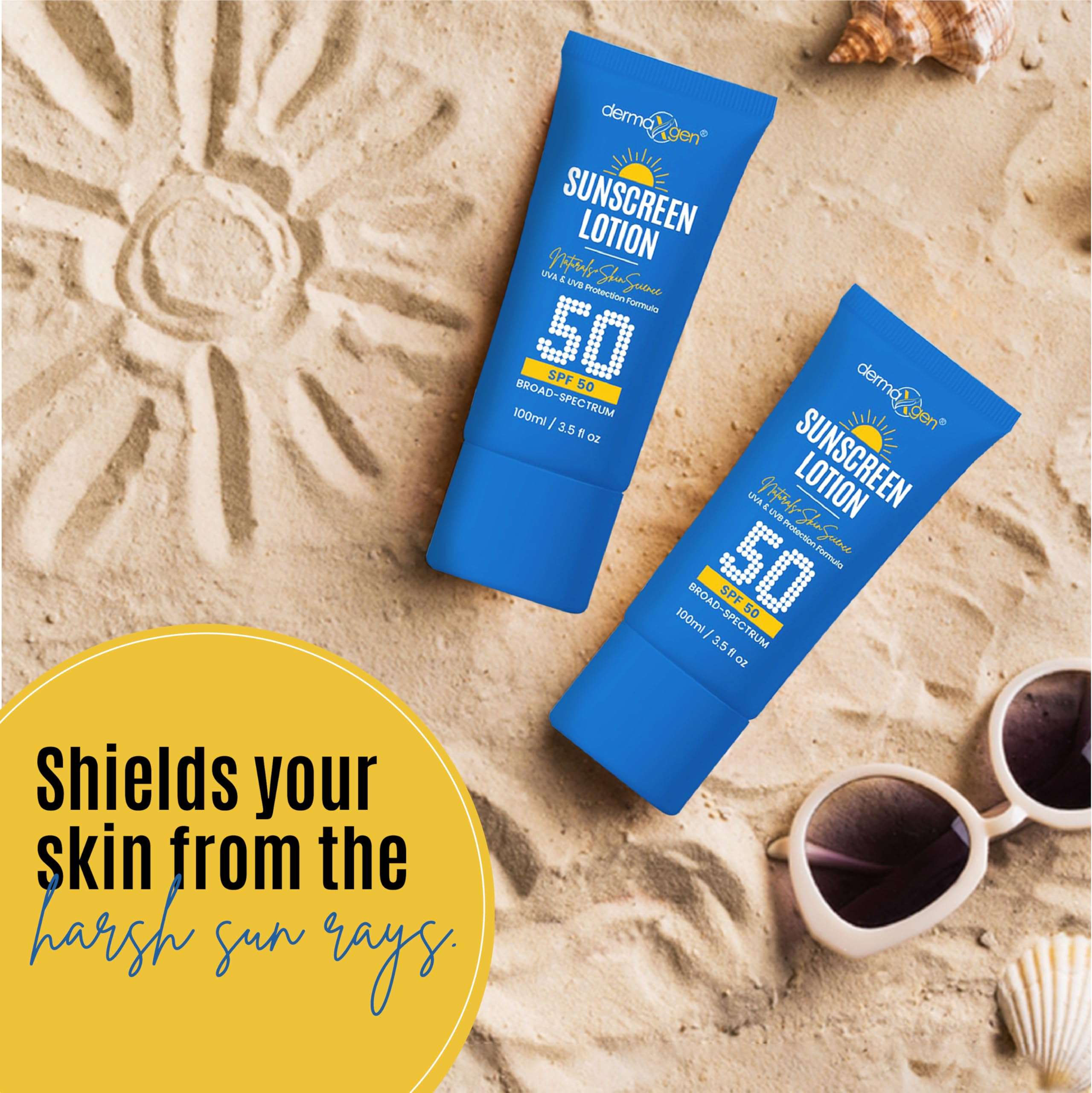 Dermaxgen Sunscreen Lotion Broad Spectrum SPF 50 – Lightweight, Non-Greasy Sun Protection for All Skin Types. Hydrates, Skin Shield, Water-Resistant Coverage for Radiant, Moisturized Skin. 5