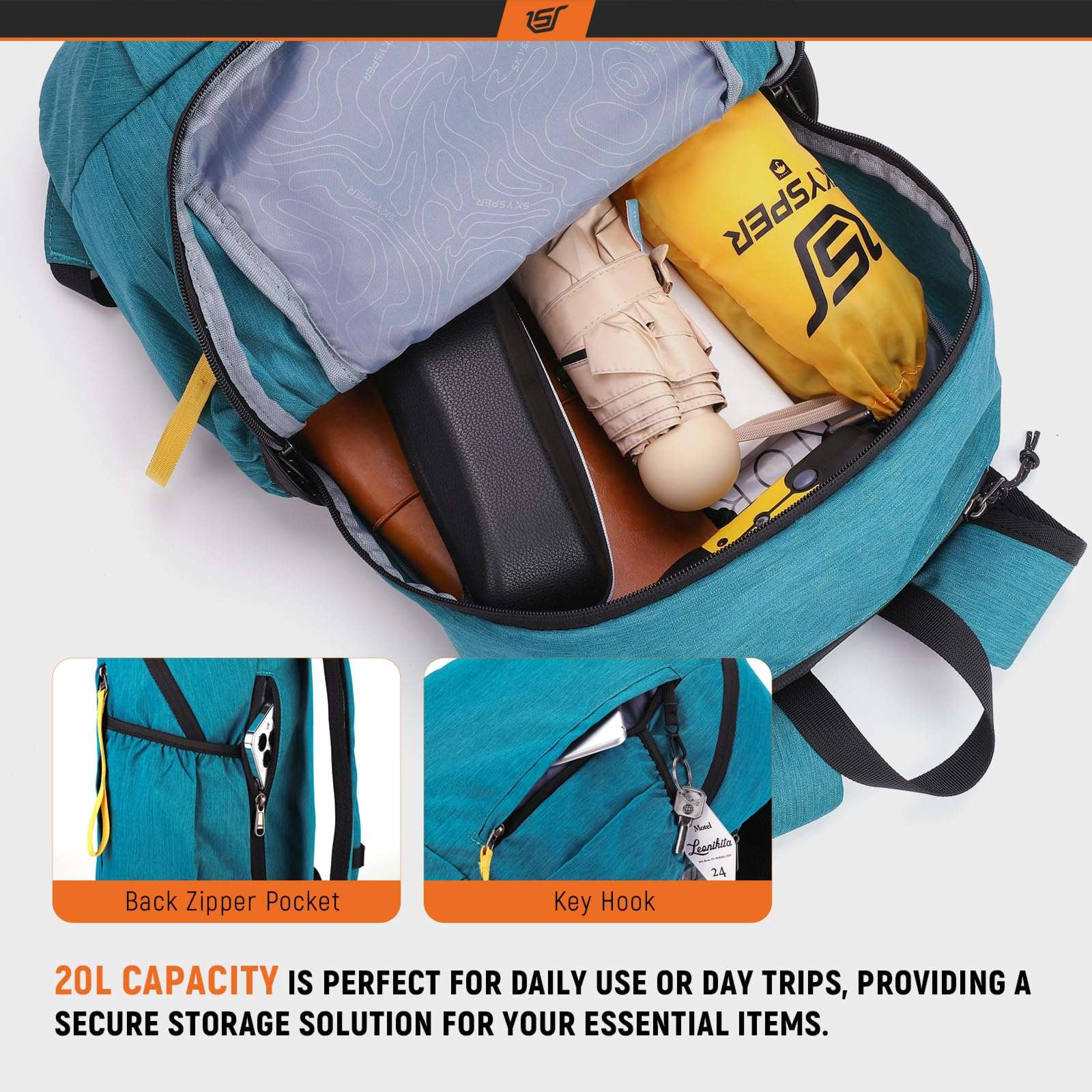 SKYSPER Small Backpack 20L Hiking Backpack Lightweight Travel Daypack for Women Men(Cyan) 6