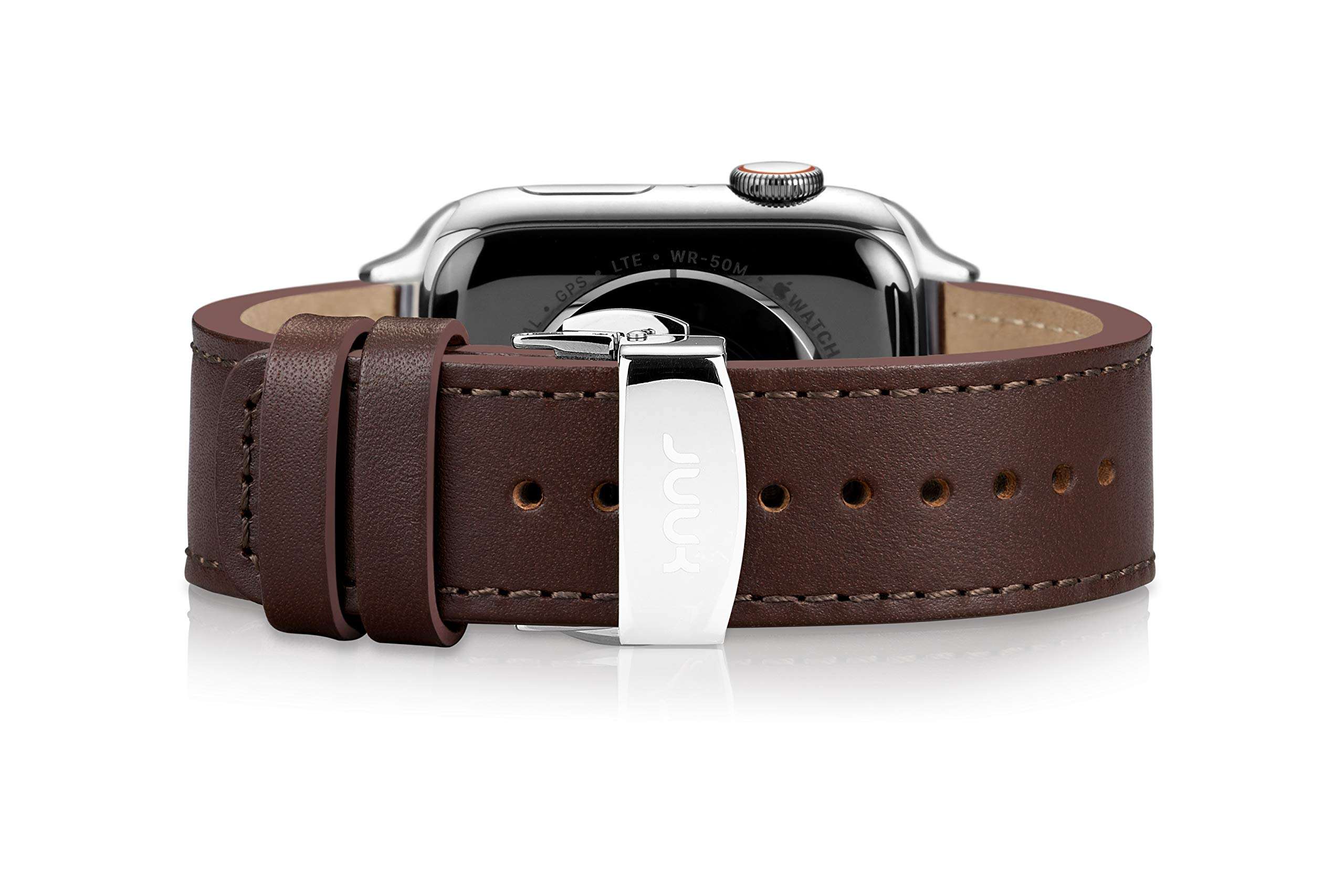 JUUK 41mm Korza Brun Premium Watch Band Made for The Apple Watch, Made with Genuine Italian Leather with a Solid Stainless Steel deployant Buckle (Silver) 3