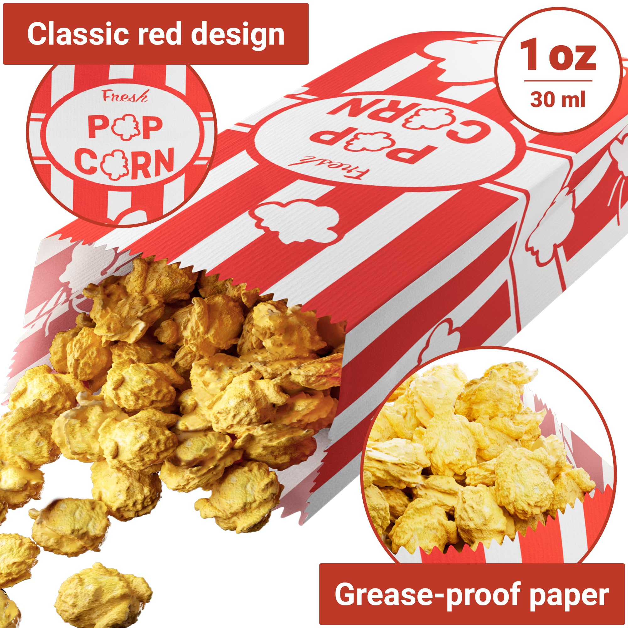 [50-pcs] 24 oz Kraft Popcorn Buckets + [100-pcs] 1 oz Red Popcorn Bags (Carnival Theme, Customizable) Bundle 6