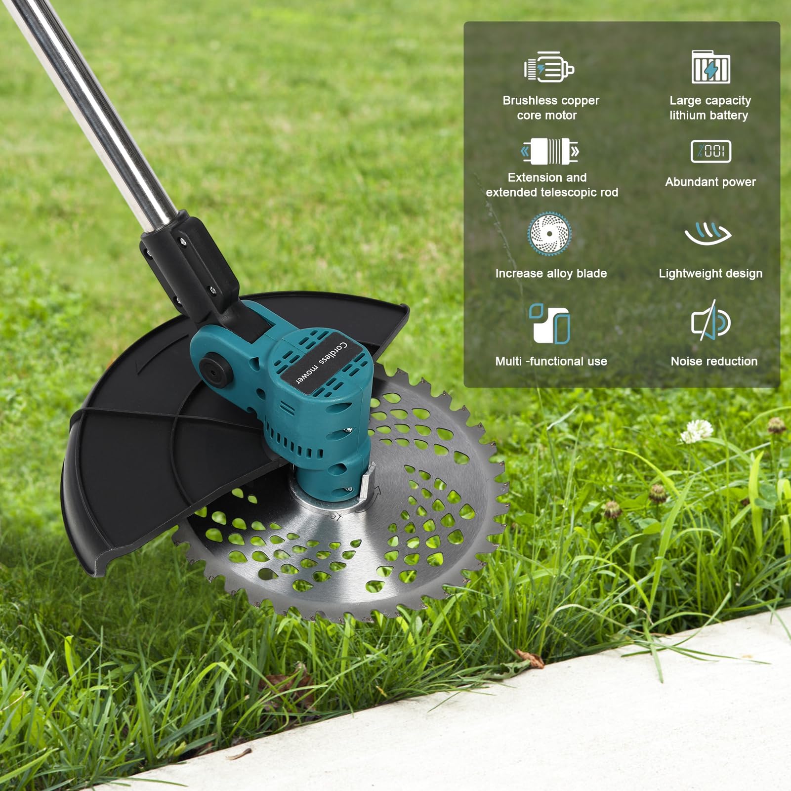 qofezuey 21V Weed Wacker, Electric Weed Eater, Cordless String Trimmer with 1 Charger and 2 X 2.0Ah Battery, Retractable Weed Eater, Rechargeable Handheld Lawn Mower for Lawn, Garden Navy Blue 9 Inch 6