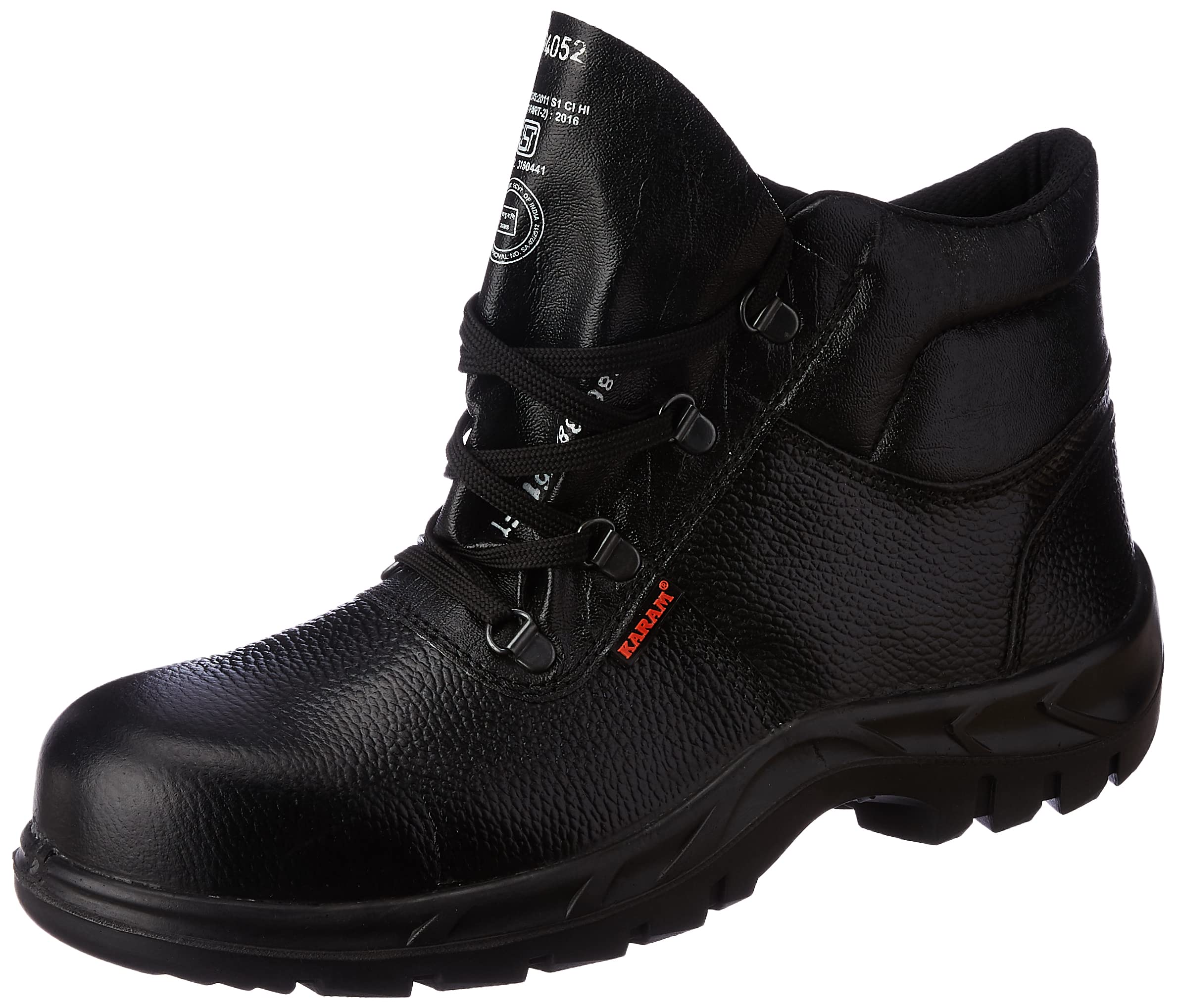 Karam FS26 Ankle Height Black Leather Safety Shoes for Men | Single Density with Fiber Toe | Non Antistatic, Antislip, Oil & Heat Resistant | Size-13 1
