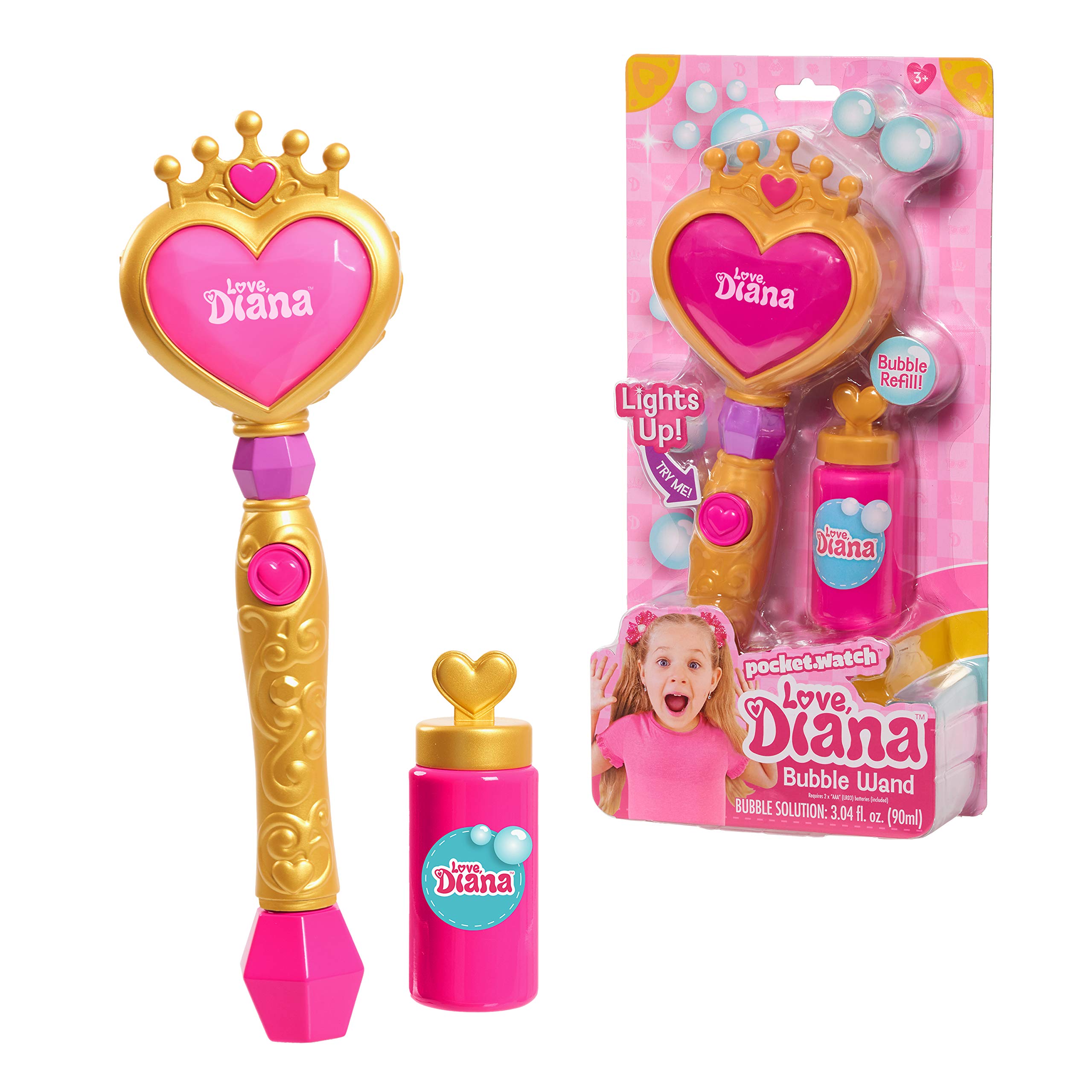 Love, Diana Light-Up Bubble Wand and 3.4 Ounce Refill, Outdoor, Bath, and Pretend Role Play Toys, Kids Toys for Ages 3 Up by Just Play 1