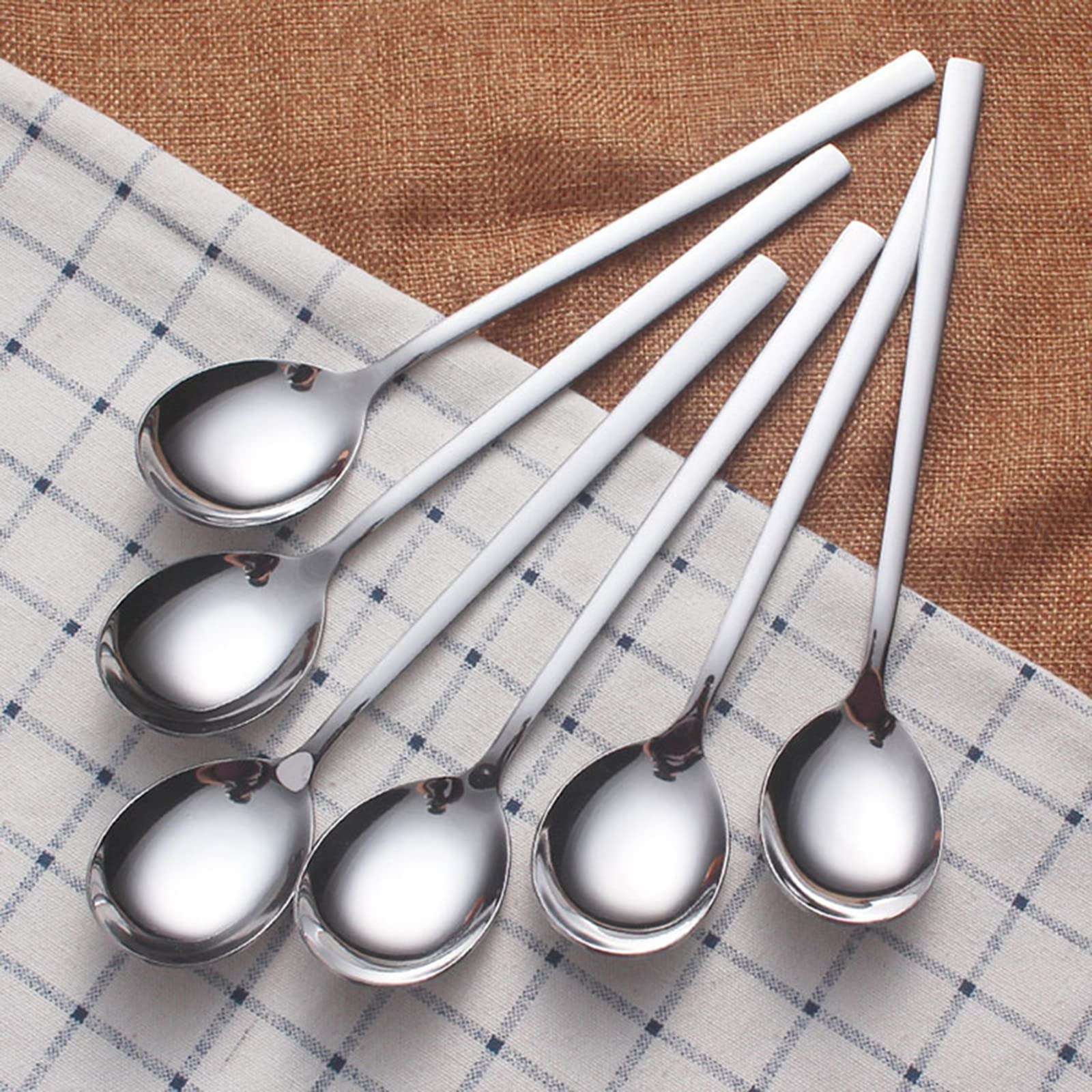 Mockery Stainless Steel Soup Spoons Round Dinner Spoon Table Spoon Meal Spoon 8.26 Inch Long Handle Smooth Round Head Excellent Anti-Stick Round Soup Scoop Tablespoon Tableware Silverware (Pack of 6) 1