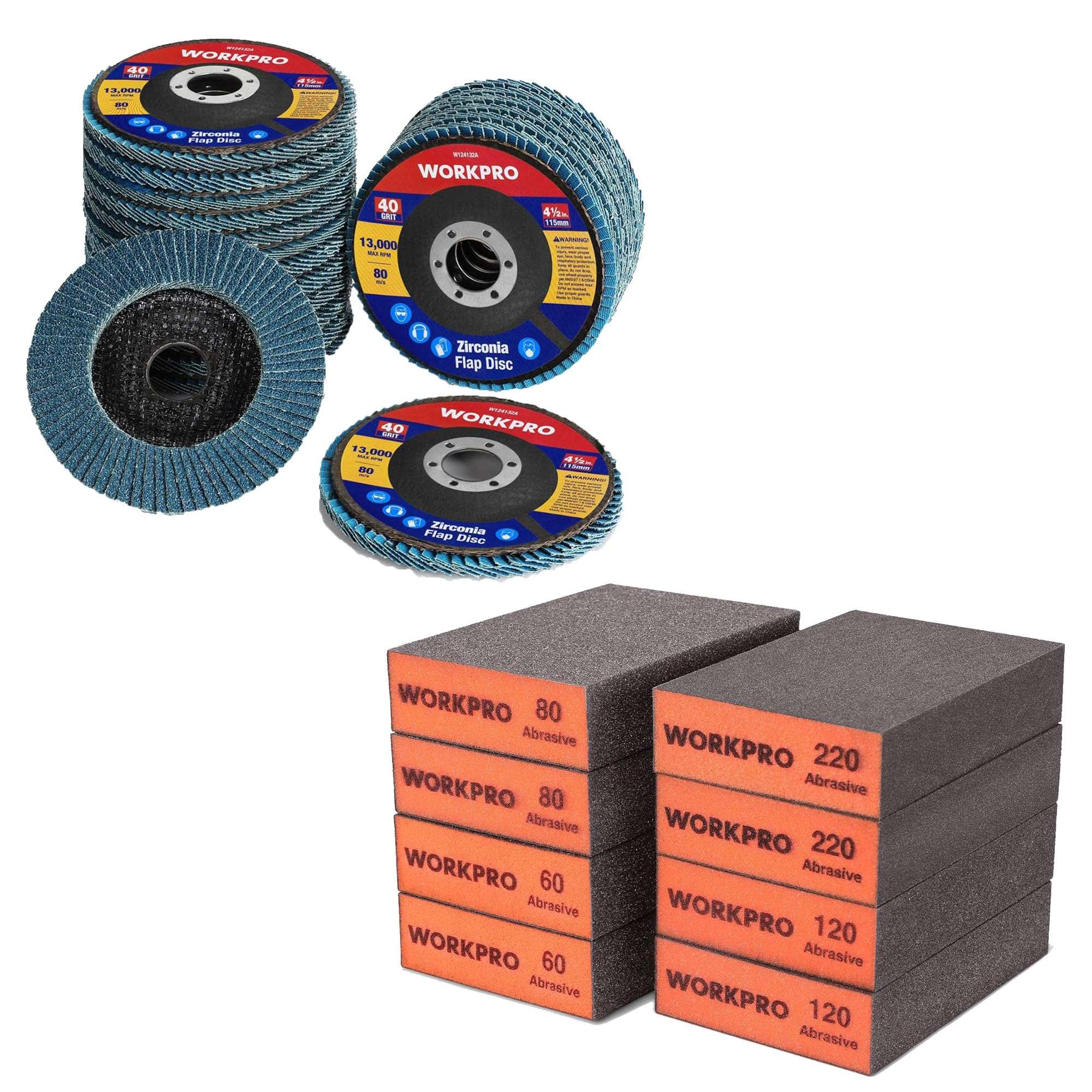 WORKPRO 20-Pack Flap Discs & WORKPRO 8-Piece Sanding Sponge Set 1