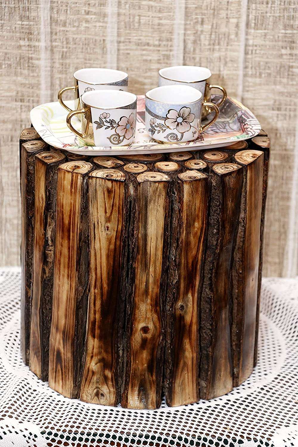 Rare Collection Sitting Table Natural Wood Logs Smooth Finish / Living Room / Bedroom / Kitchen / Home Decor(Round Stool (Size 12 INCH) 4