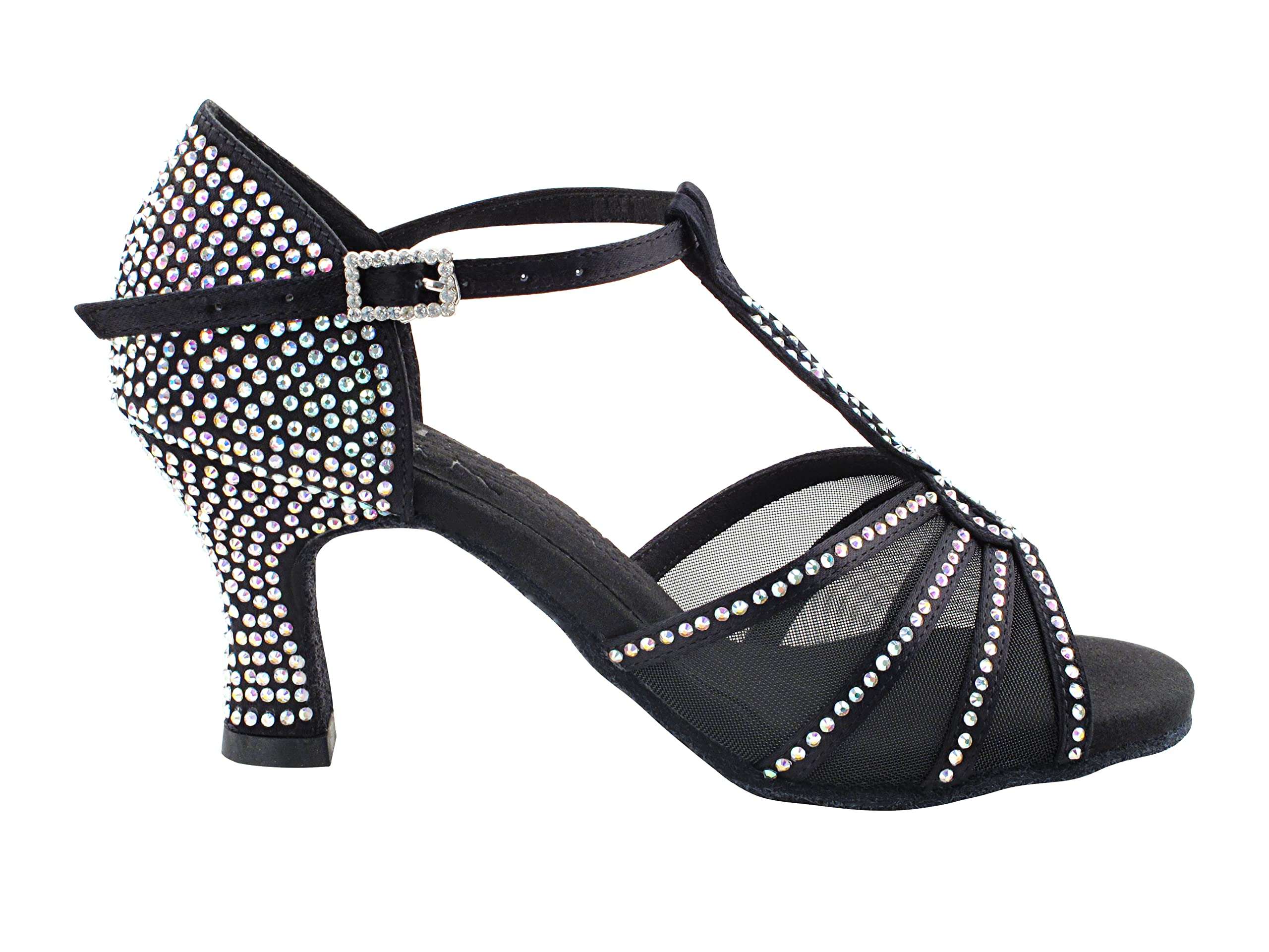 Very Fine Womens Dance Shoe Delphine Ballroom Latin Salsa Tango Cha Cha Waltz Black Satin 2.5" Heel 6.5 M 3