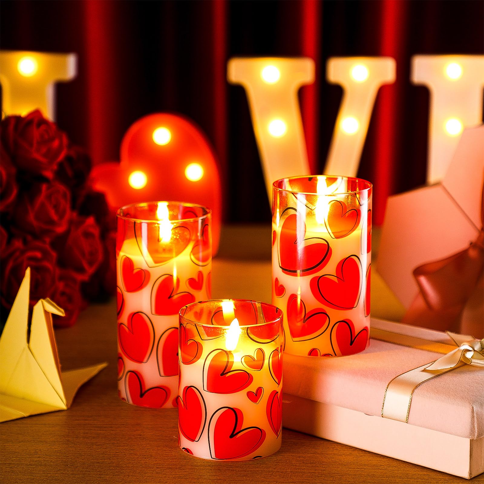 VIHOSE Valentine LED Flameless Candles Romantic Heart Battery Operated Pillar Candles for Romantic Night Valentines Gifts Proposal Anniversary Festival Gift Decor(Heart) 3