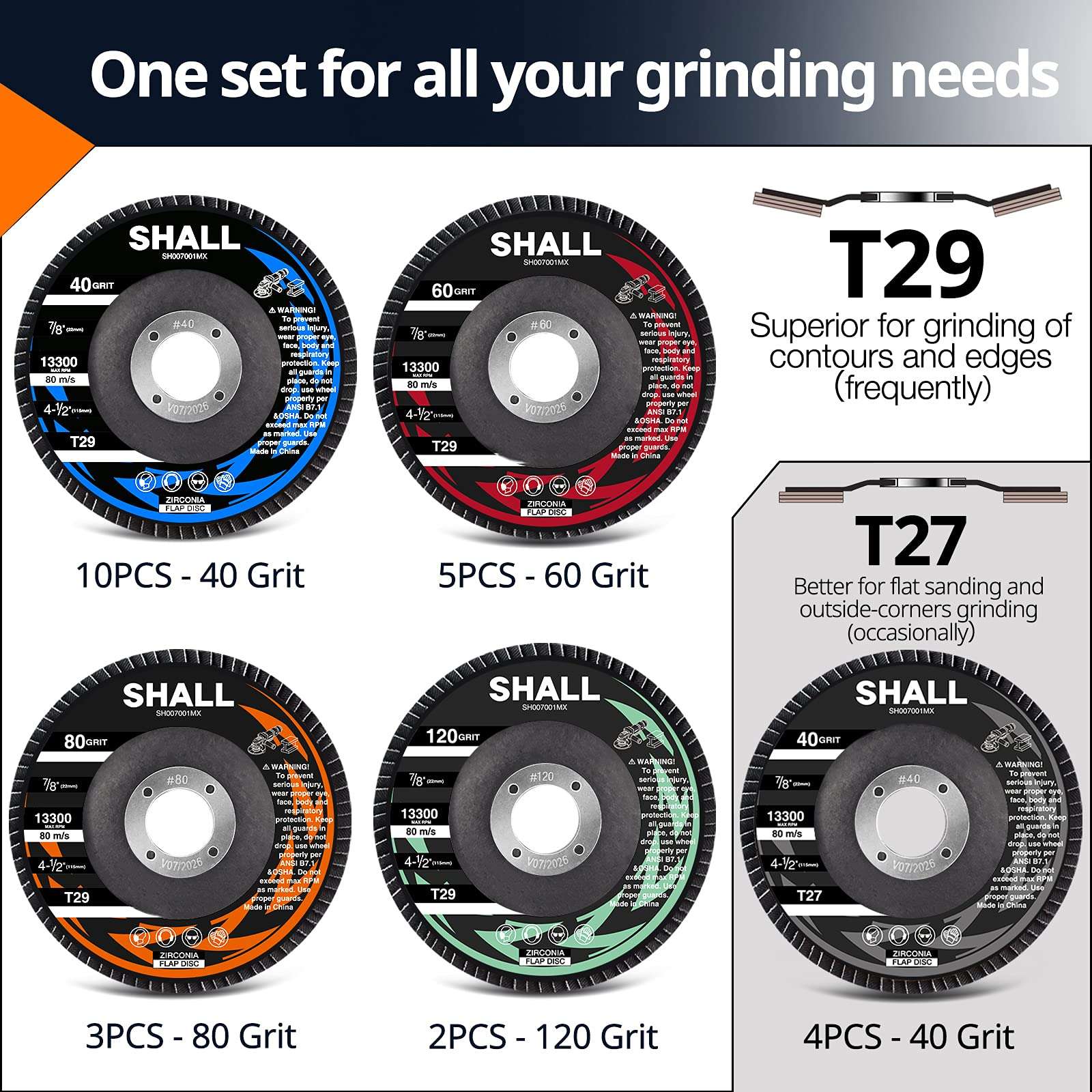 SHALL 24-Pack Flap Disc & 25-Pack Cut Off Wheels with Pouch, 4 1/2 x 7/8 Inch 3