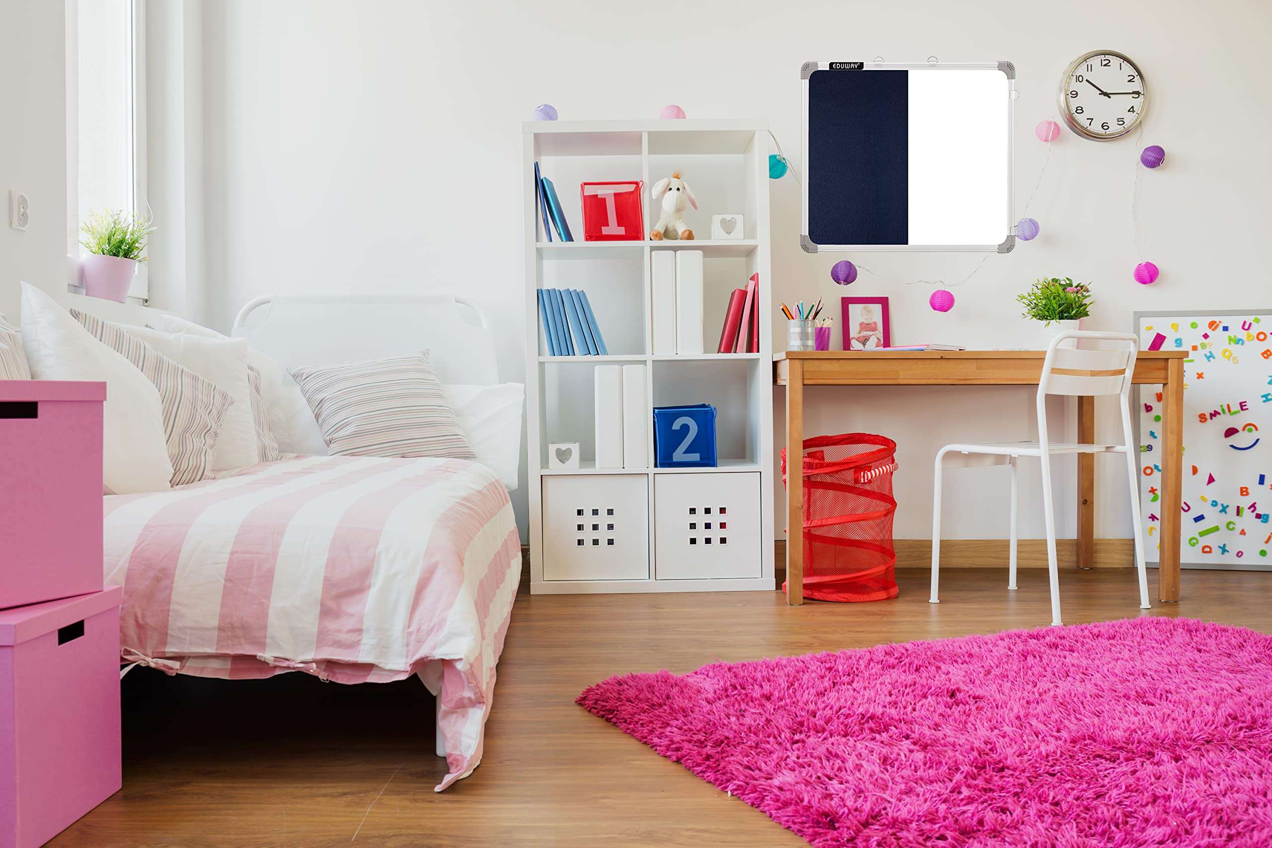 Eduway 2x2 ft. Combination Board (Non Magnetic Whiteboard with Blue Pin-up Notice Board) with 30 Push Pins for Home, Office & School, Heavy-Duty Aluminium Frame (White, Blue) 6